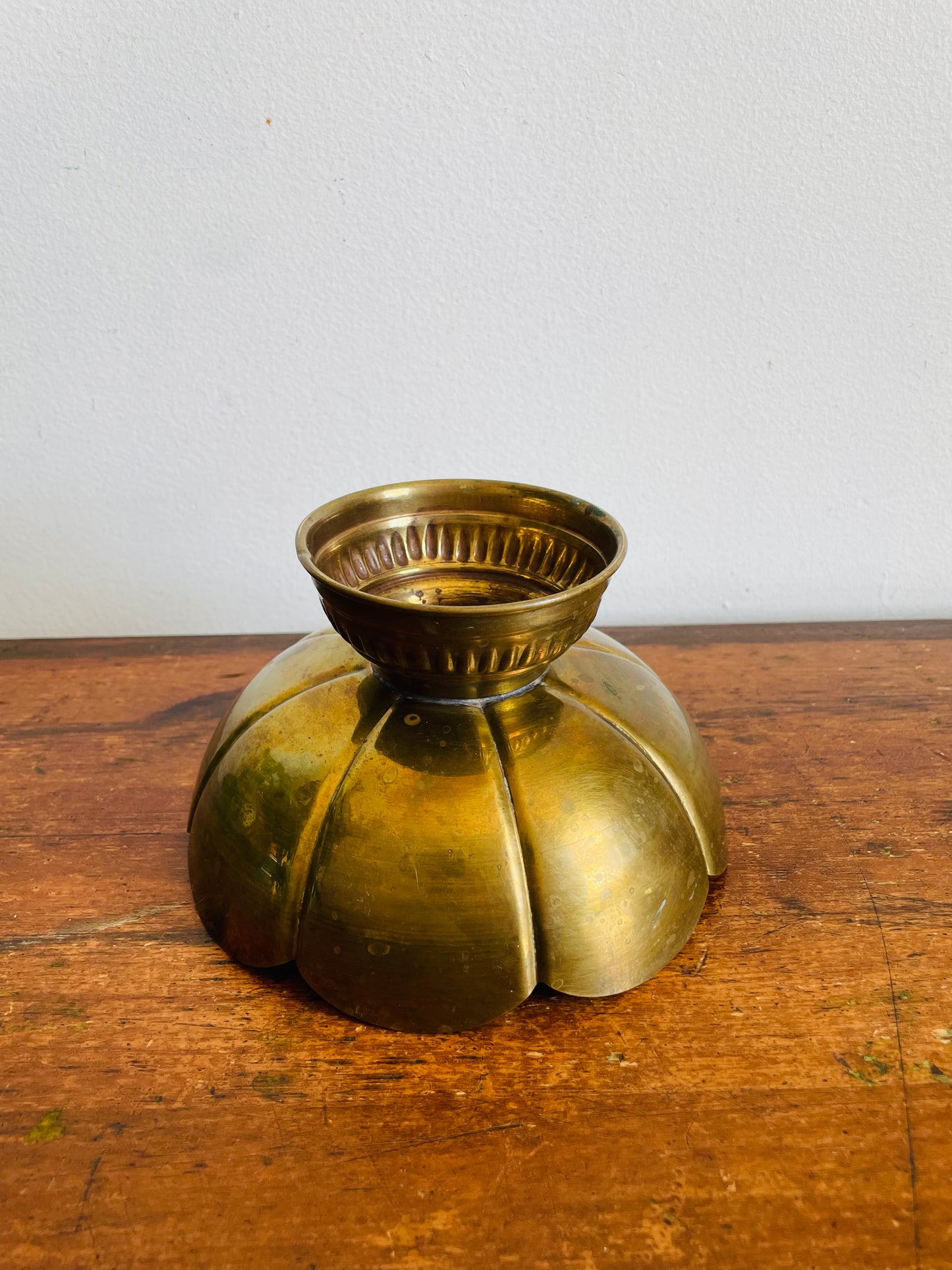 Vintage Brass Pedestal Bowl with Scalloped Rim