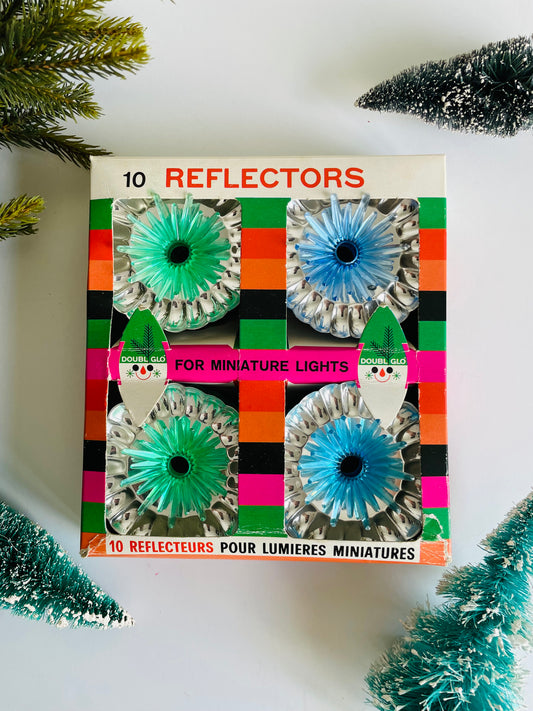 Brand New Vintage Doubl Glo Foil & Plastic Reflectors for Miniature Christmas Lights - Set of 10 in Original Box - Made in Italy