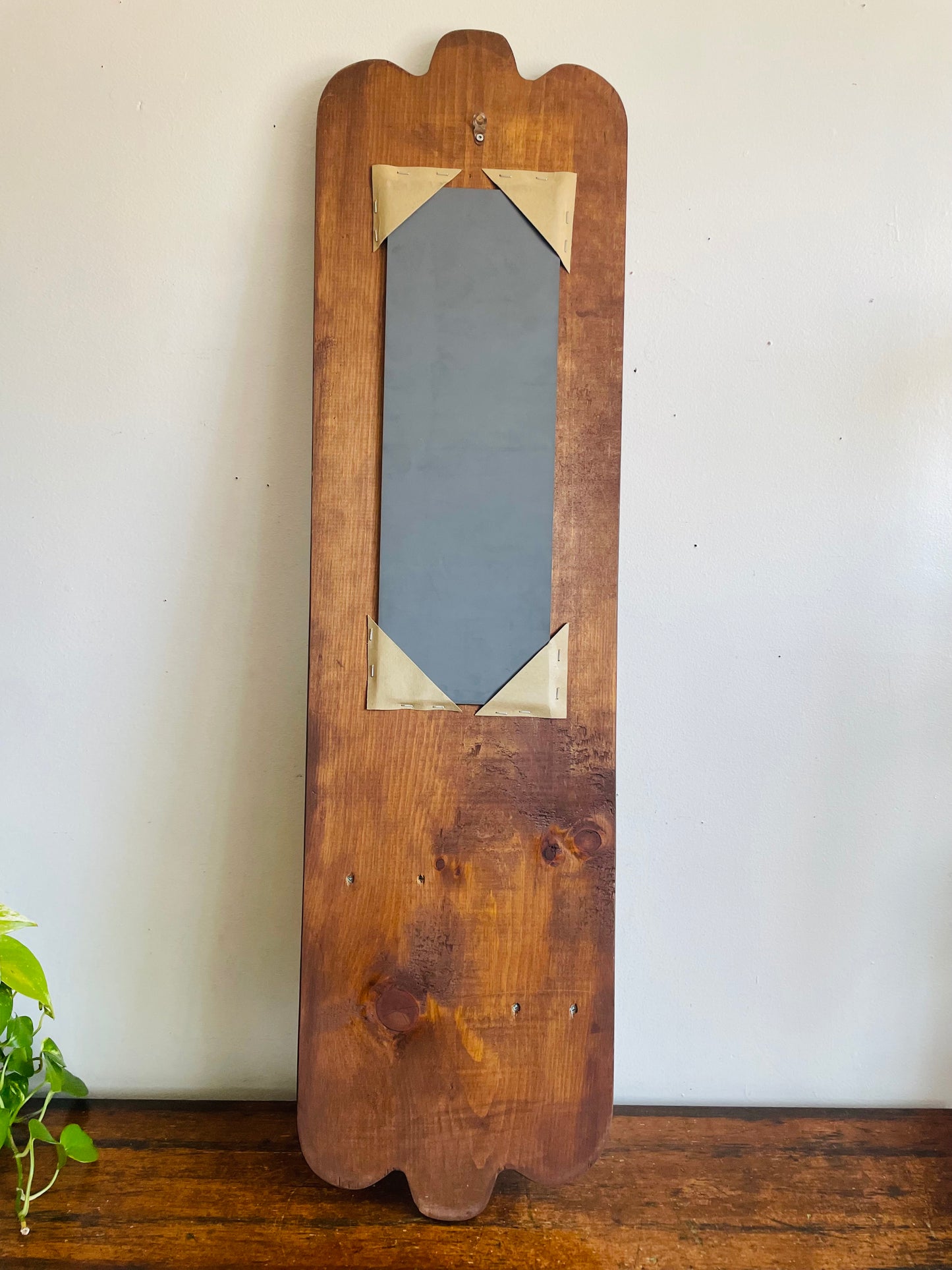Vintage Organic Wavy Shaped Wood Mirror with Two Shelf Ledges - 3.5 Feet Long - No Shipping