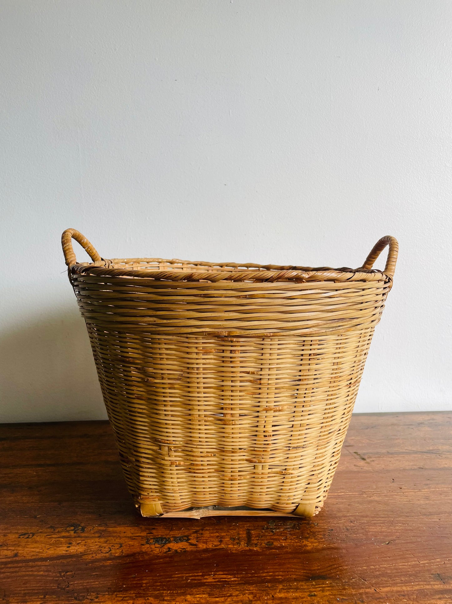 Large Wicker & Bamboo Square Base Basket with Handles - Makes a Great Plant Holder!