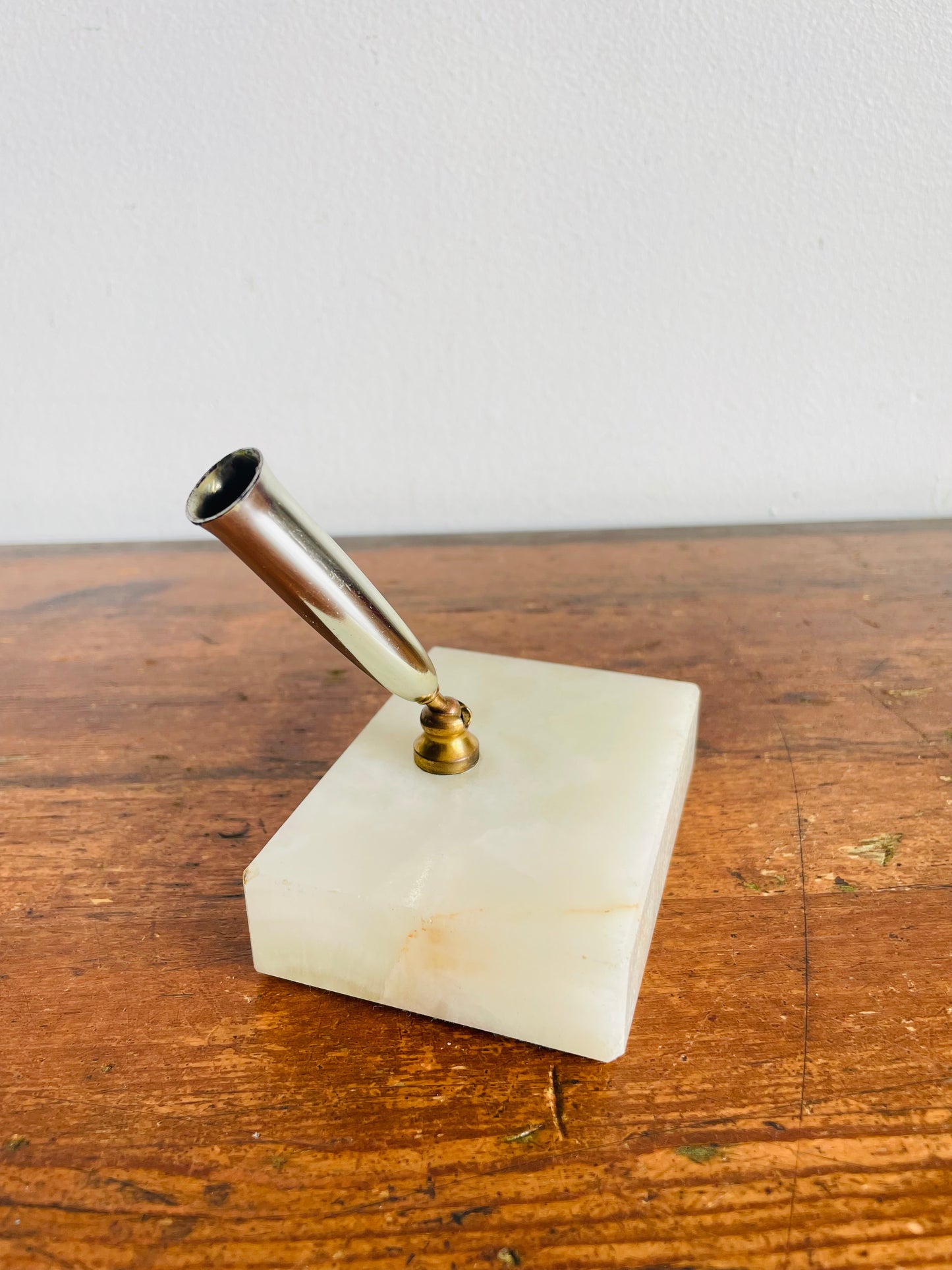 Vintage Pen Holder with Alabaster Marble Stone Base
