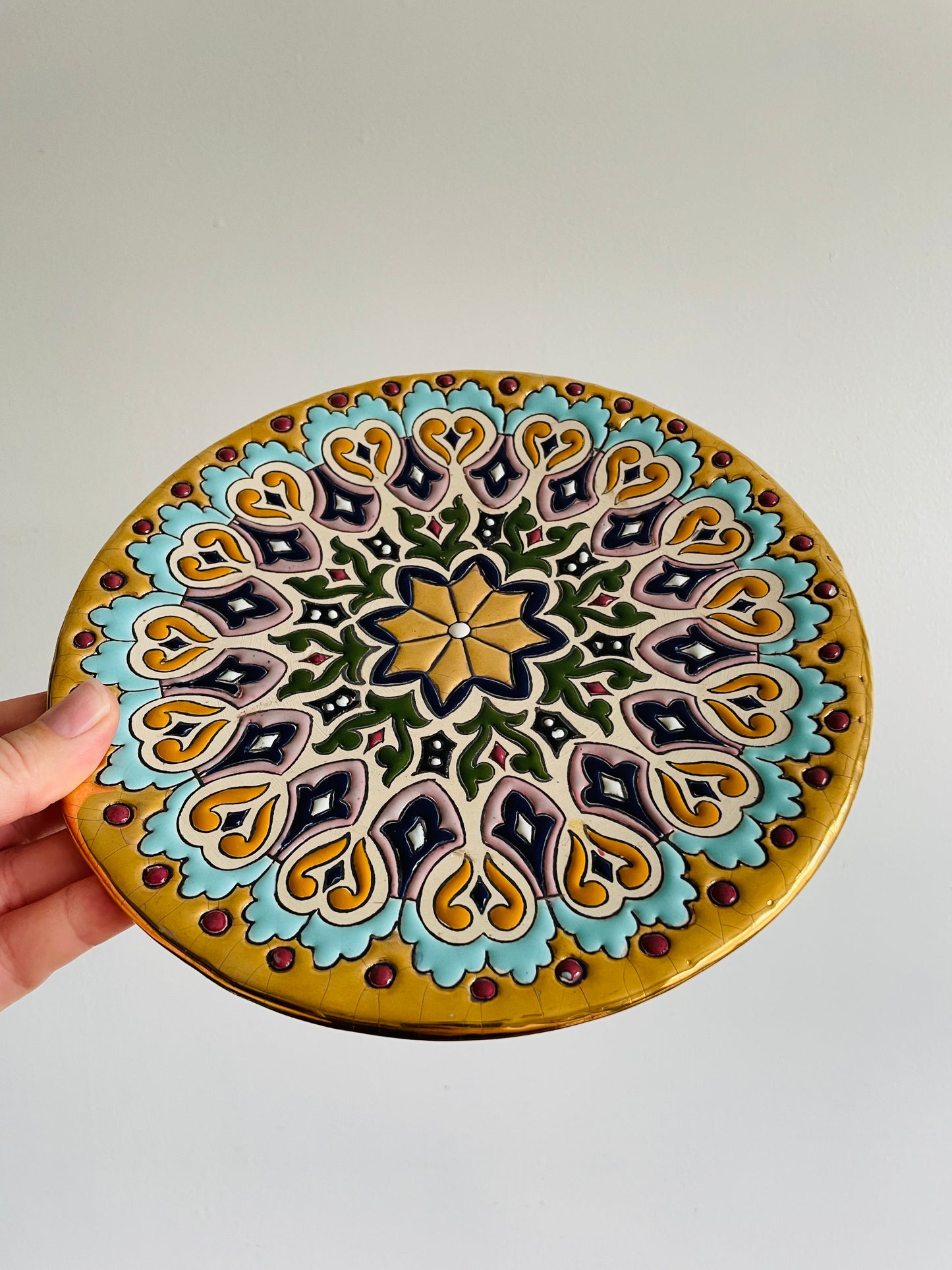 Handmade Wall Hanging Plate - Ceramicas Sevilla Spain Limited Editions - Decorated with 24 Karat Gold & Enamel