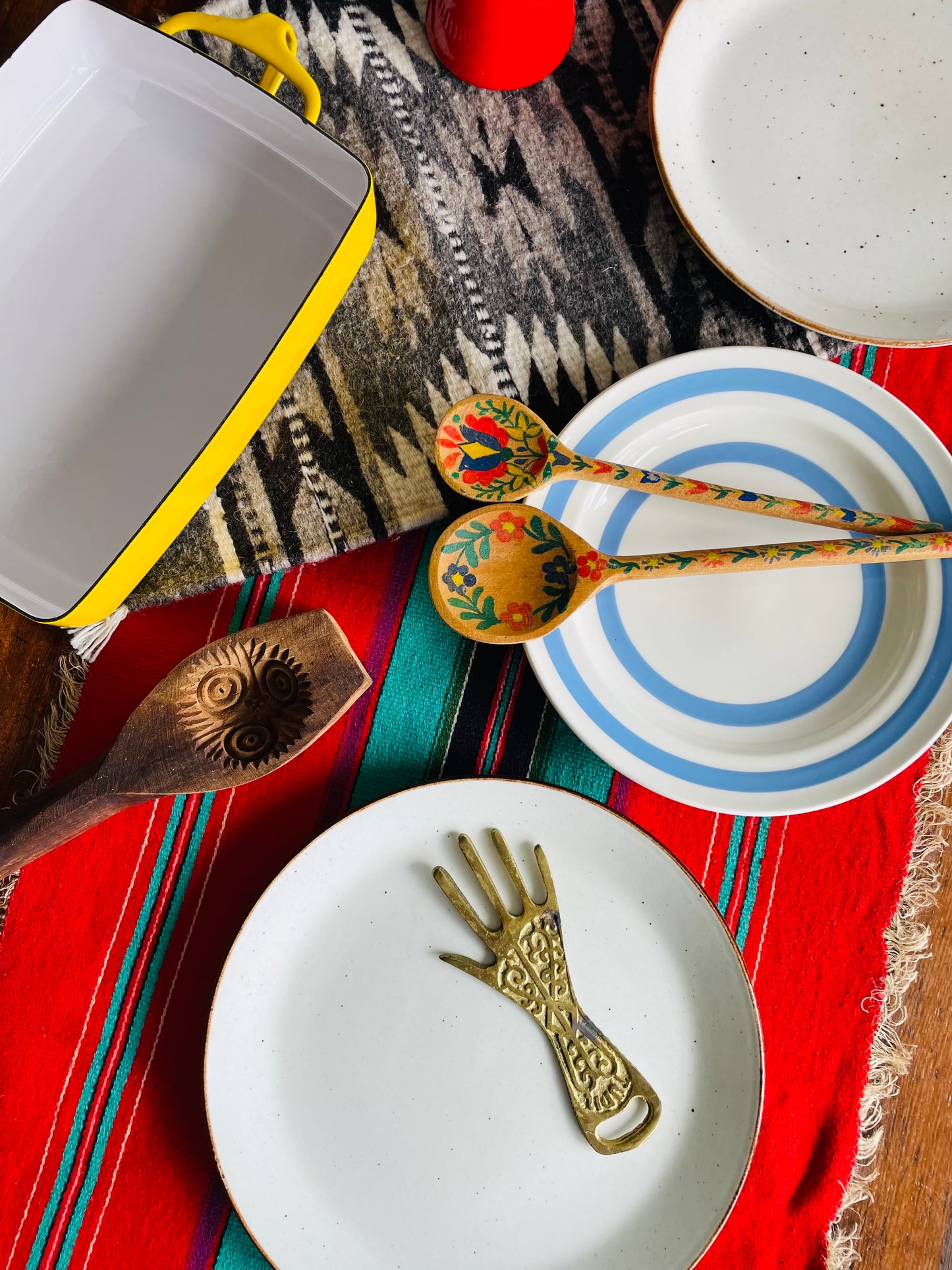 Hand Painted Wooden Spoons with Folk Art Flower Design - Set of 2