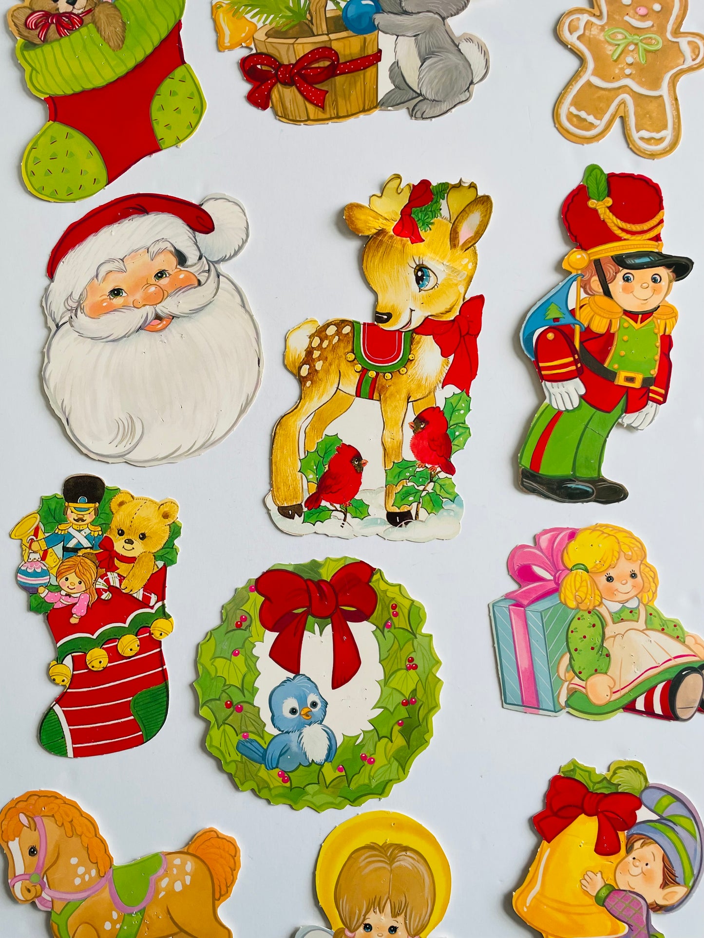 Vintage Collection of Small Christmas Cardboard Cutouts - Set of 12 - Eureka Christmas Punch-Outs