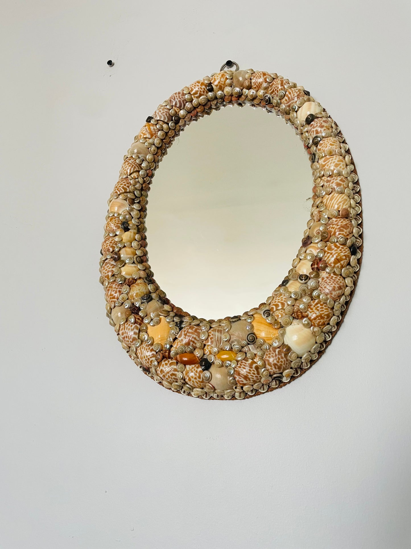 Vintage Handmade Oval Seashell Mirror - No Shipping