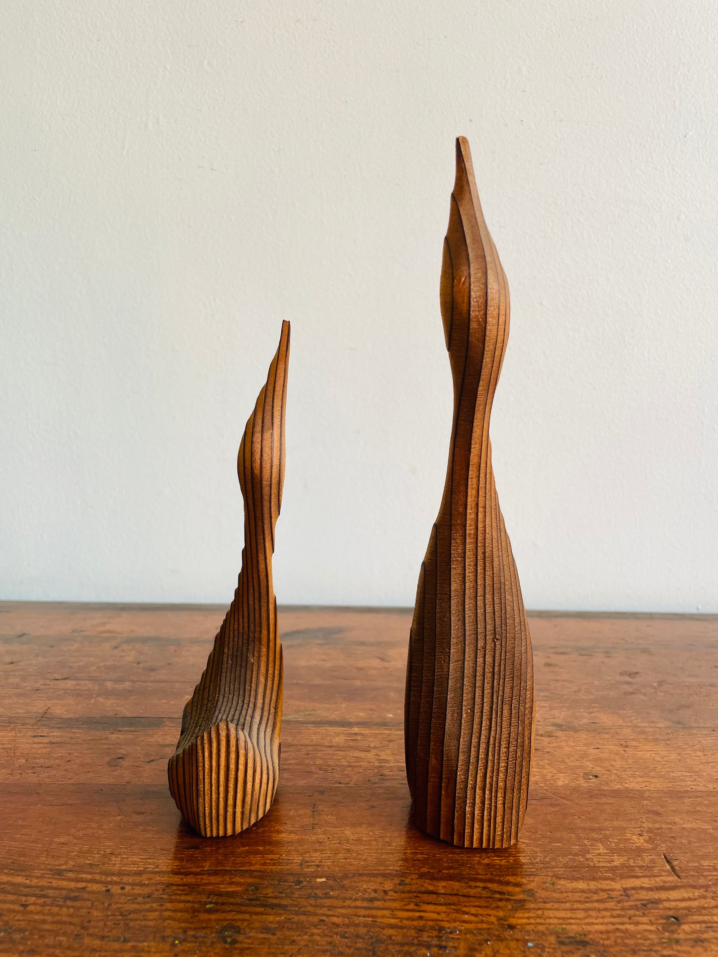 Mid-Century Modern Carved Redwood Birds by Oscar W. Johnston - Set of 2