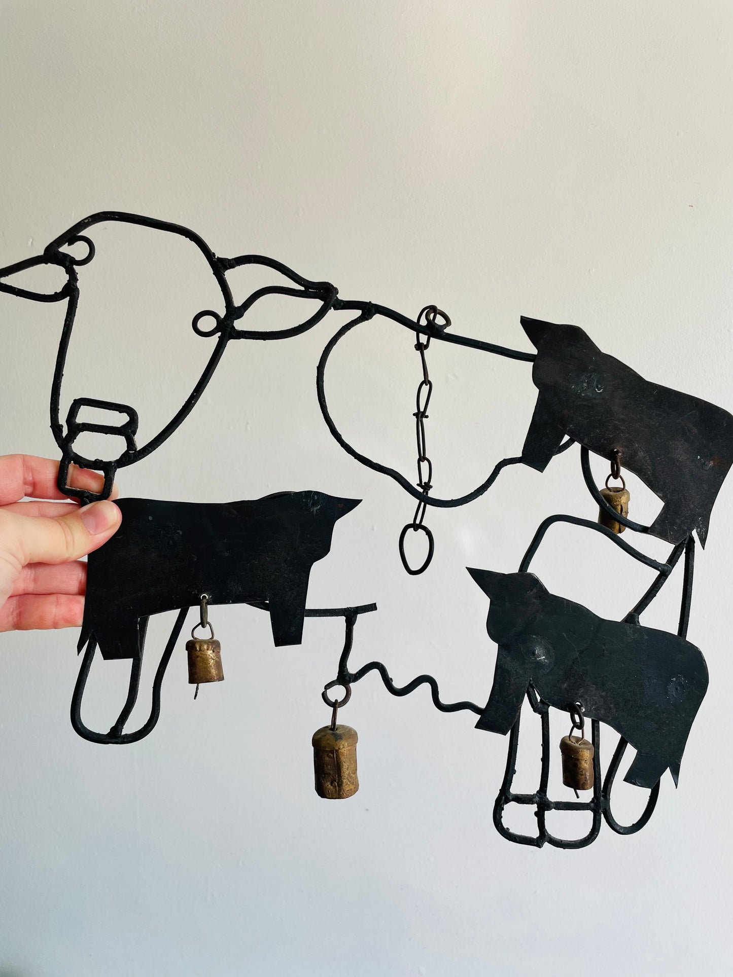 Iron Cow with Metal Bells Wind Chime Hanger