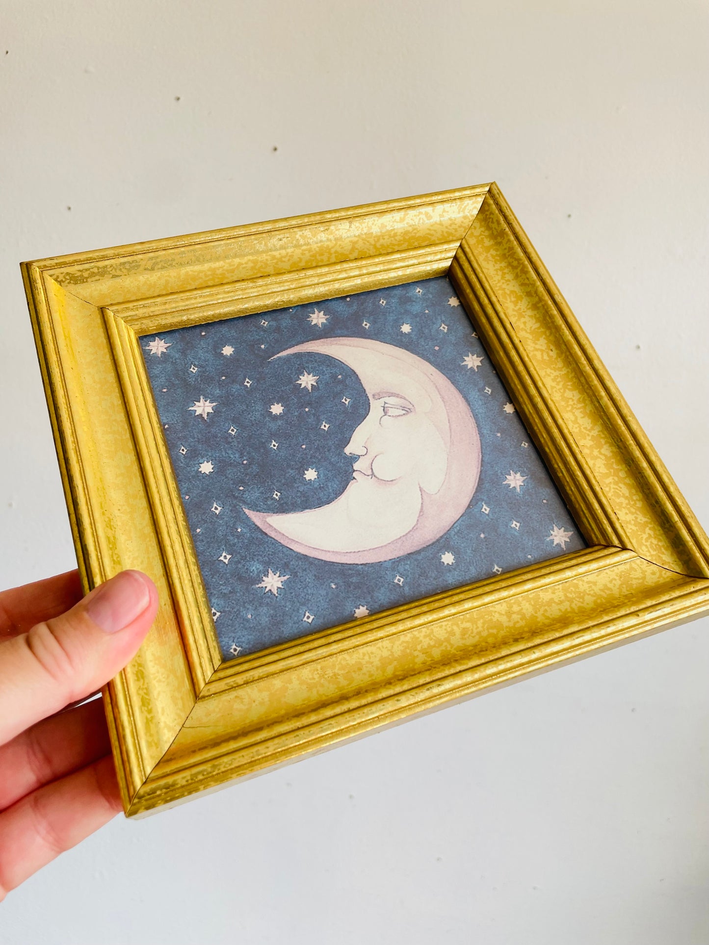 Vintage 1990s Mary Beth Zeitz Celestial Sun, Crescent Moon & Full Moon Print Pictures in Gold Frames - Set of 3 - Y2K Astrology Whimsigoth Decor