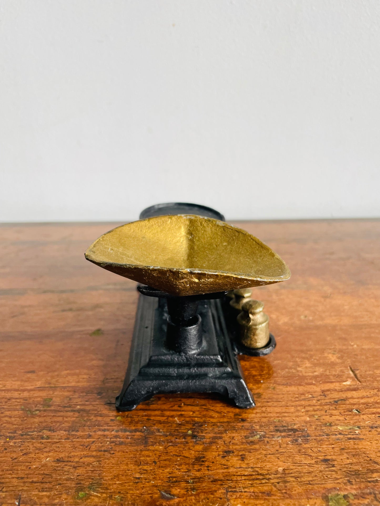 Vintage Solid & Heavy Miniature Cast Iron Balance Scale with Weights