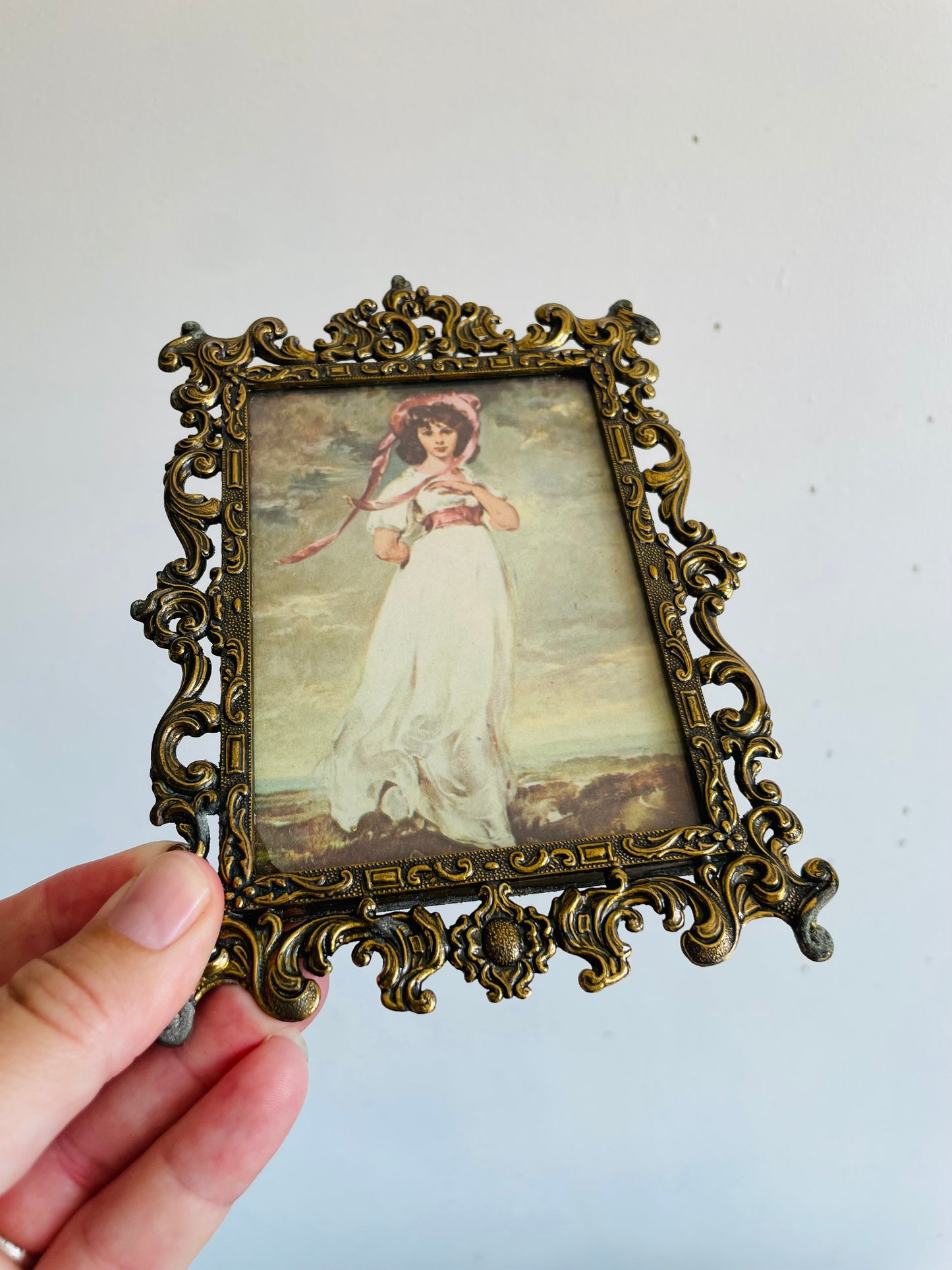 Vintage Ornate Brass Picture Frame with Print of Pinkie (Sarah Moulton) by Sir Thomas Lawrence - Made in Italy