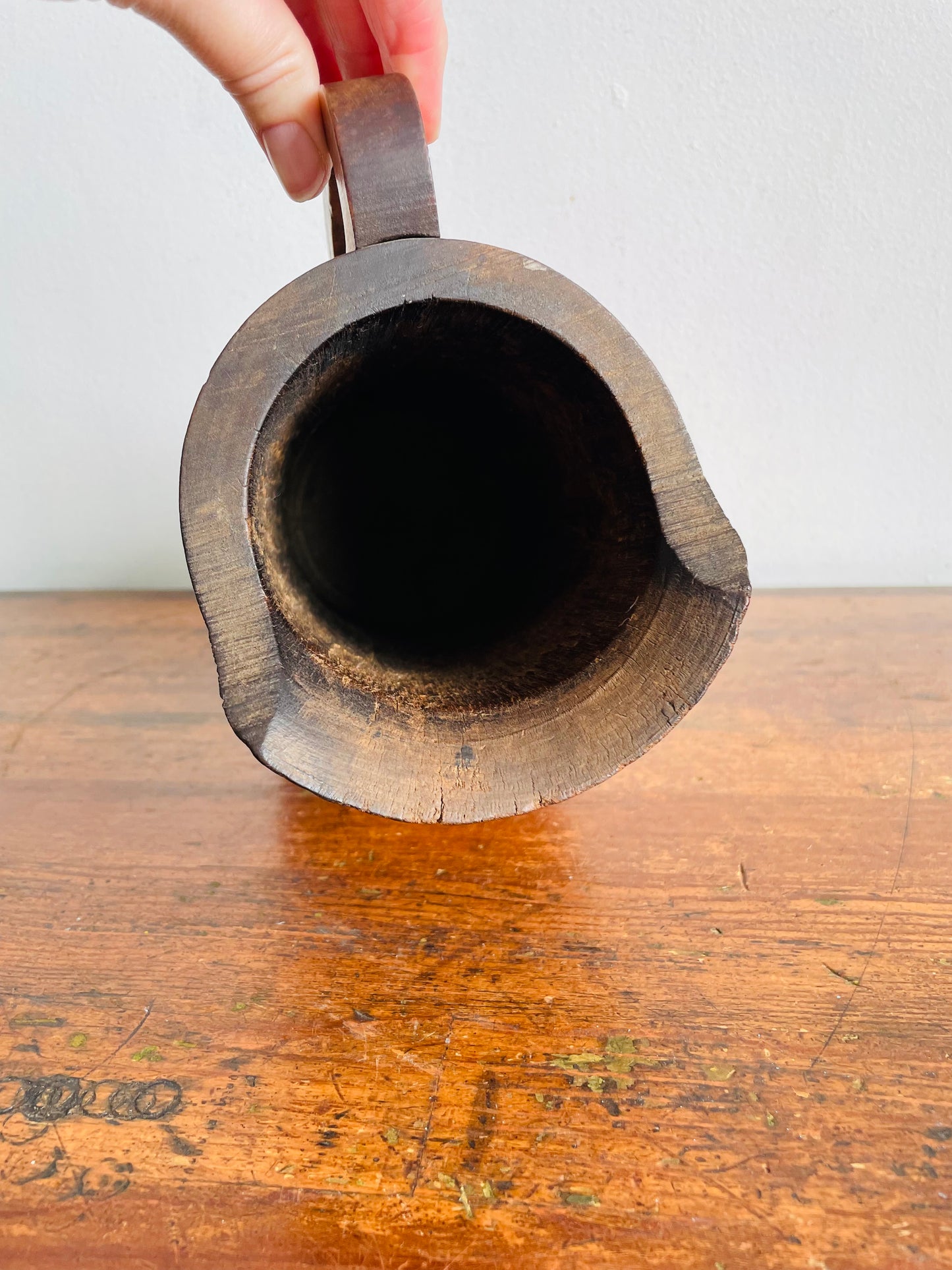 Vintage Wood Quart Treen Noggin Pitcher Water Jug with Handle - Newmarket, Ontario, Canada - Hollowed Out Tree Trunk