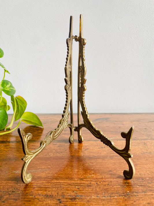 Vintage Brass Ornate Folding 8" Tall Easel - Holds Picture, Art, Book, Etc.