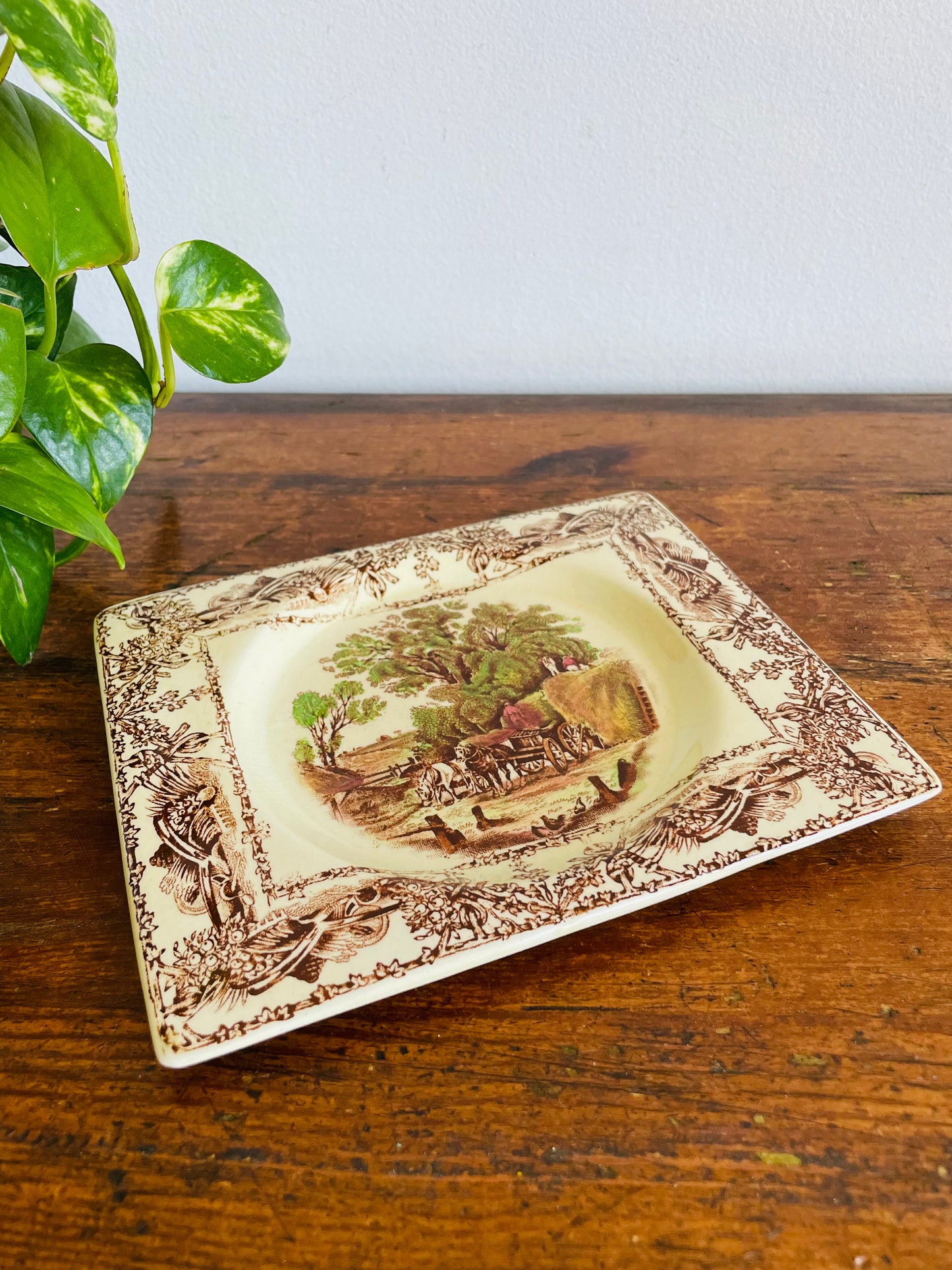 Vintage Royal Staffordshire Pottery A.J. Wilkinson Ltd. Rural Scenes Trinket Dish Plate - The Biarritz - Made in Great Britain
