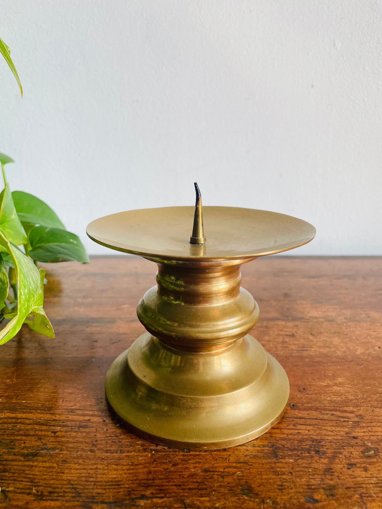 Vintage Heavy & Solid Brass 3.5" Pillar Candle Holder with Spike