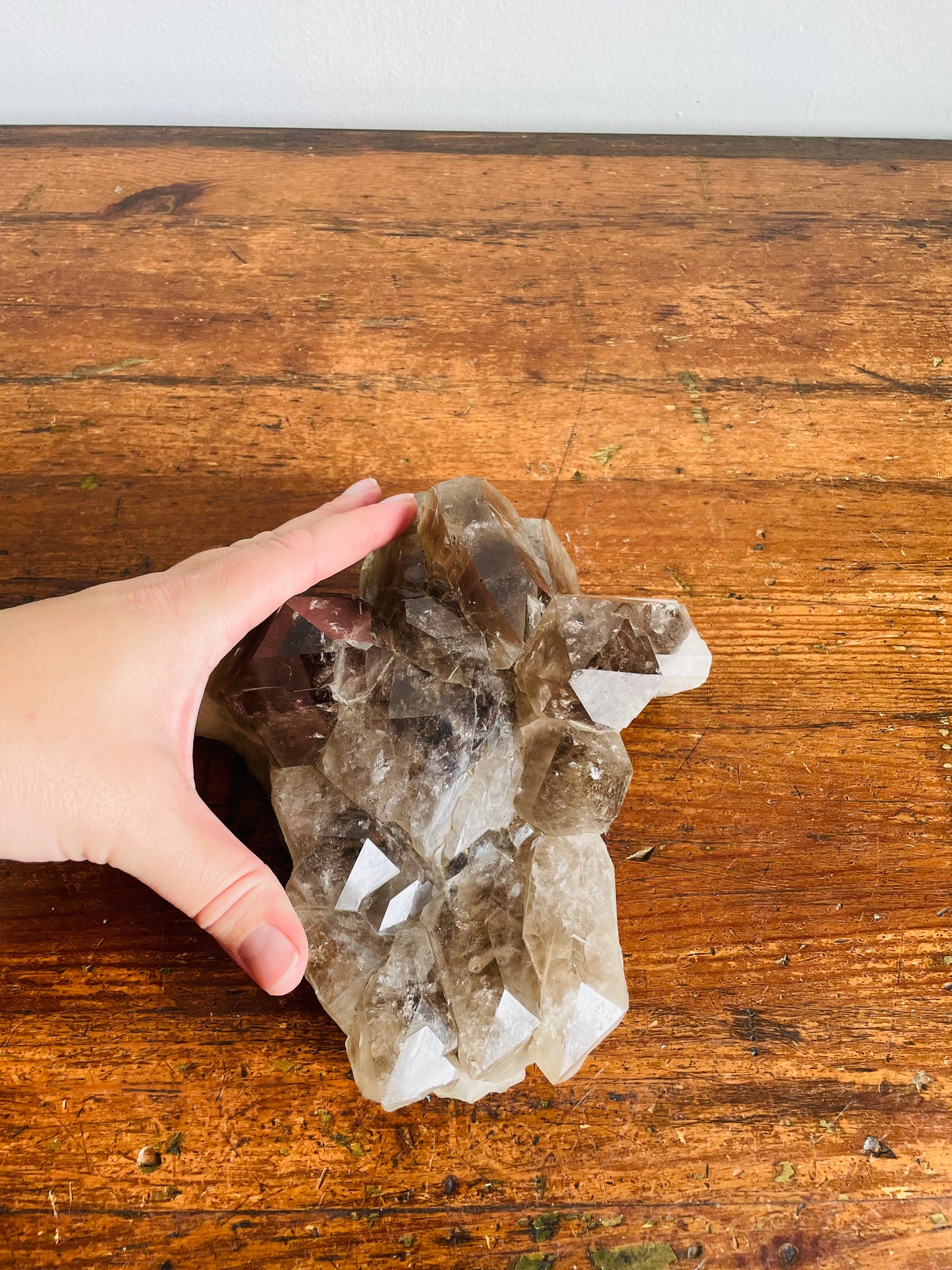 Vintage Large & Heavy 4.22 Pound Smoky Quartz Crystal Cluster - Gemstone Rock with Jagged Points