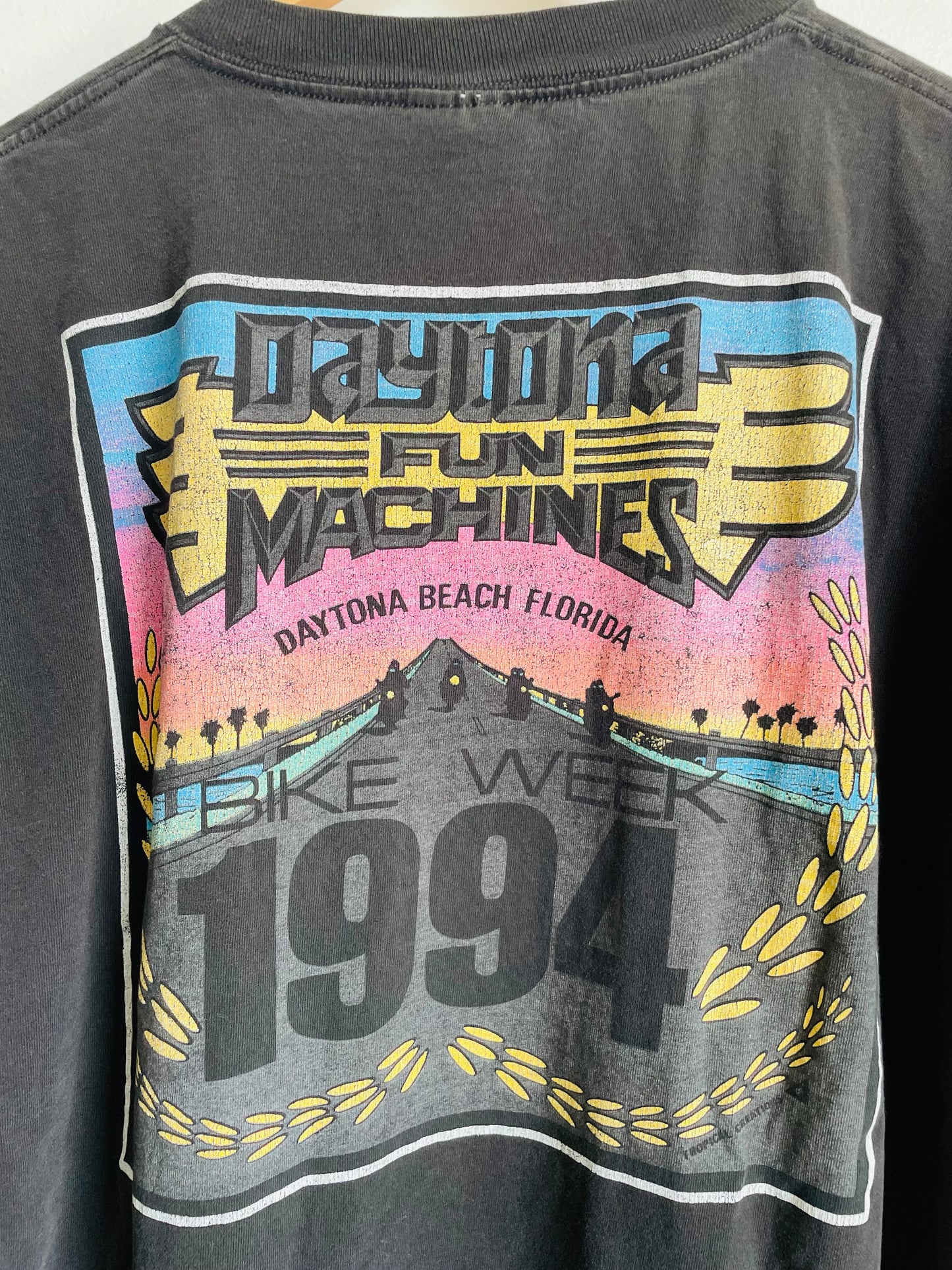 Bike Week 1994 Daytona Beach Florida Pre-Shrunk 100% Cotton Black T-Shirt - Made in USA - Size Men's XL