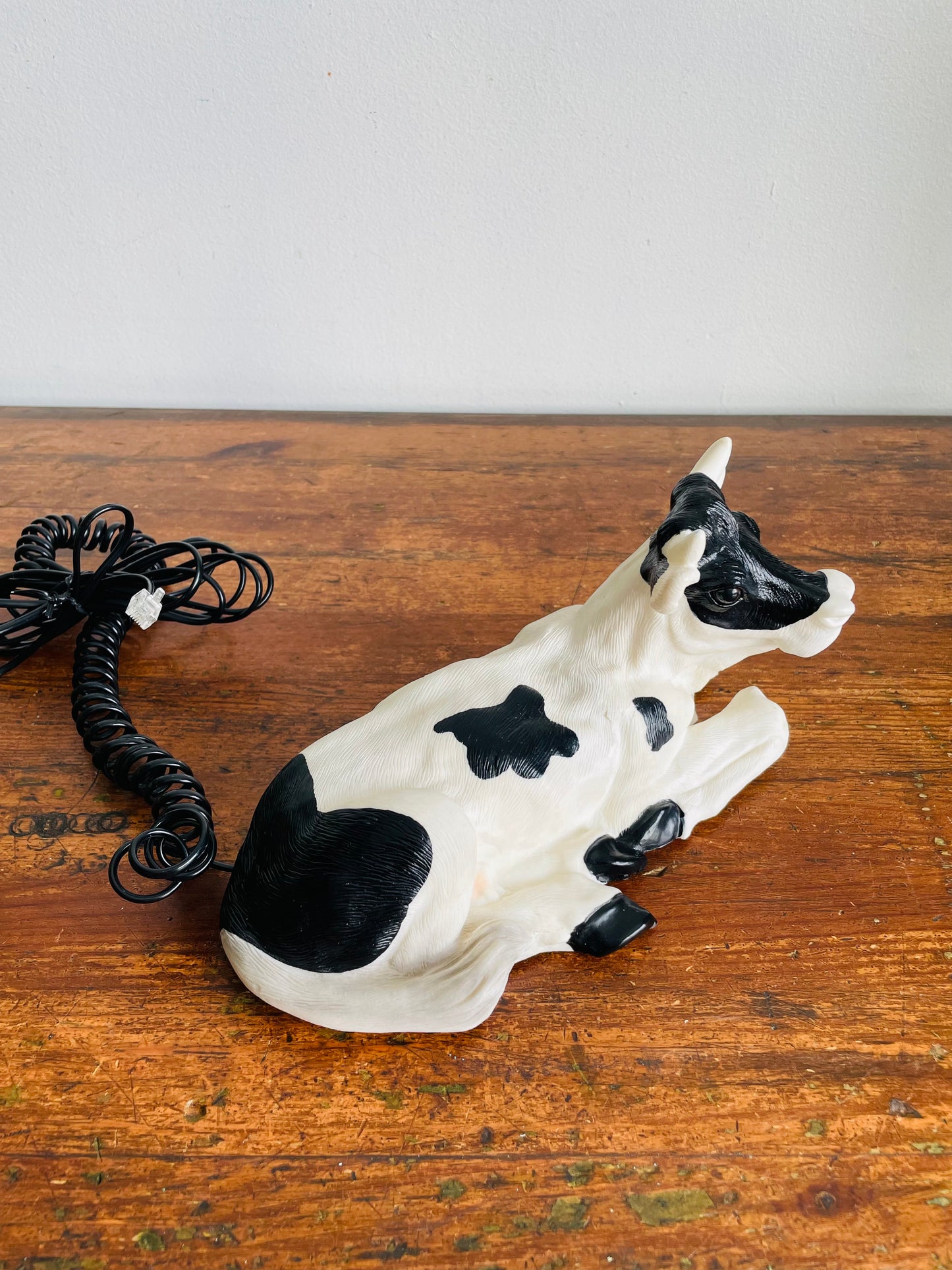 Vintage 1980s Roger's Moo Moo Black & White Cow Phone - Tested / Works - Moos When Someone Calls You!