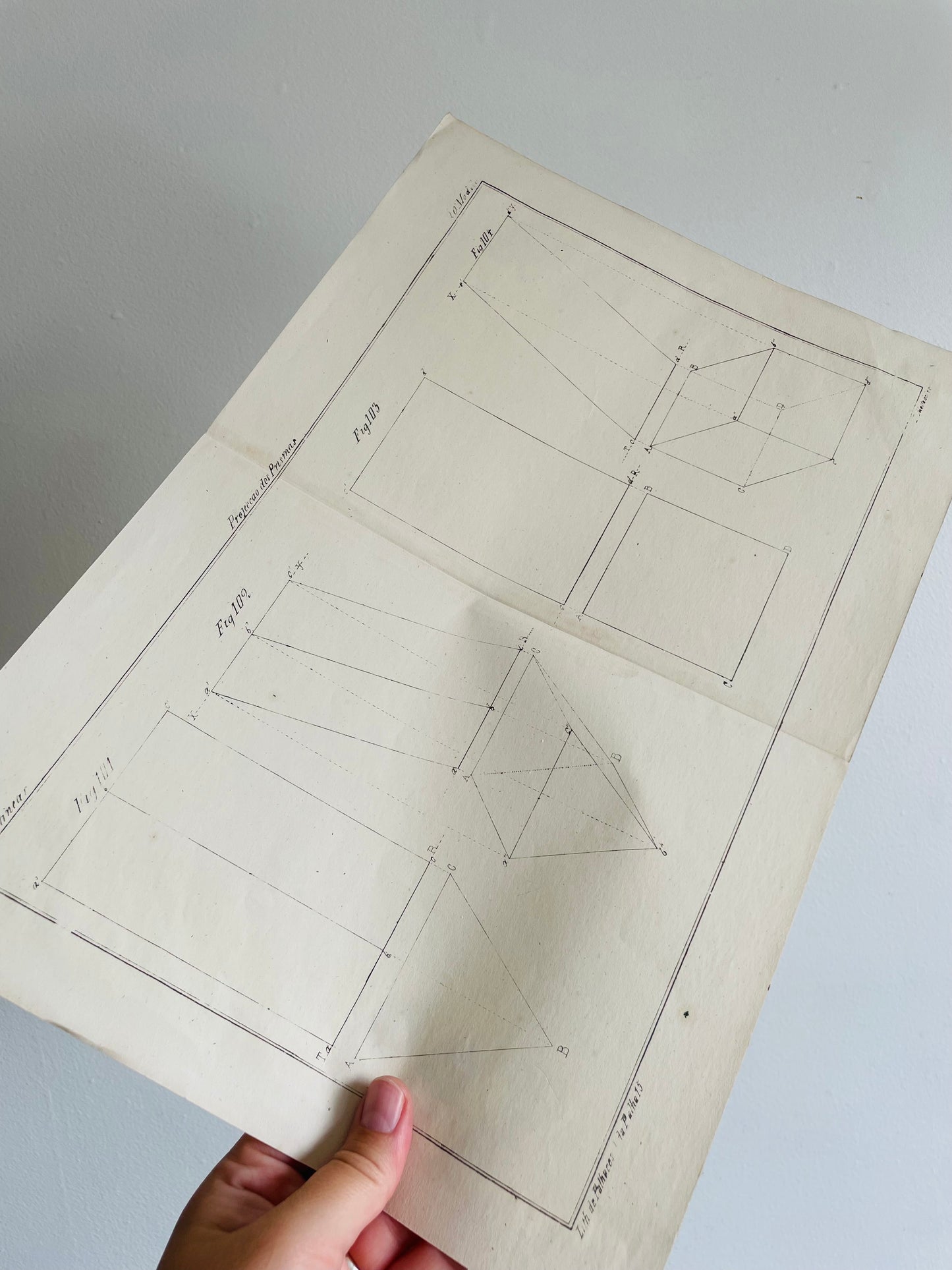 Antique Architecture Art Student Portfolio Drawing - Projection of Prisms # 1 - Found in Lisbon, Portugal