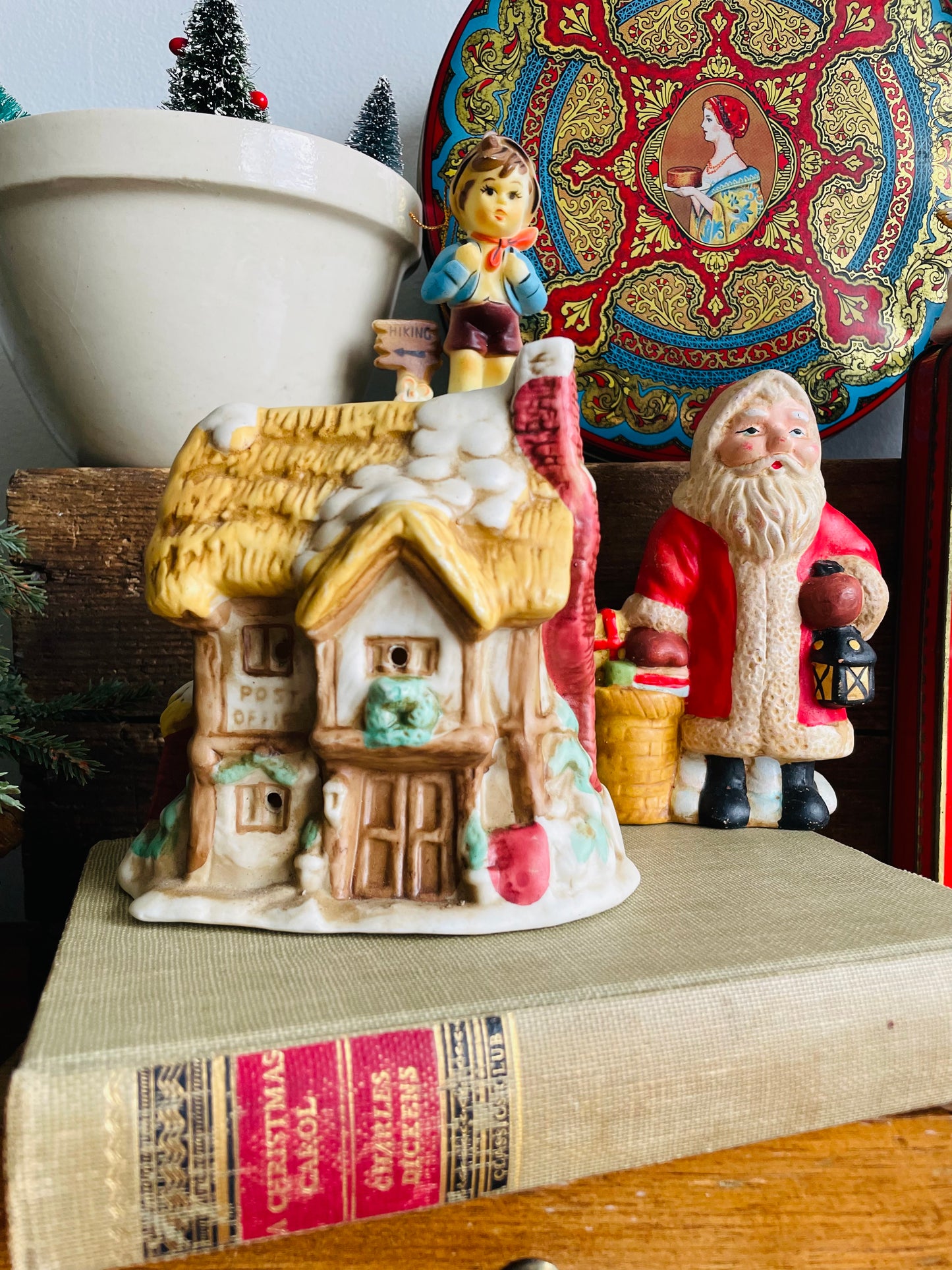 Ceramic Christmas Village Post Office House - Electric Cord & Bulb Can Be Added - Made in Taiwan