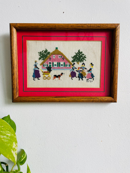 Vintage 1984 "Summer Dance in Holland" Needlepoint Embroidery Picture