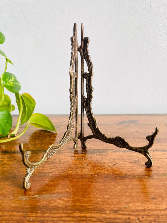 Vintage Brass Ornate Folding 6.5" Tall Easel - Holds Picture, Art, Book, Etc.