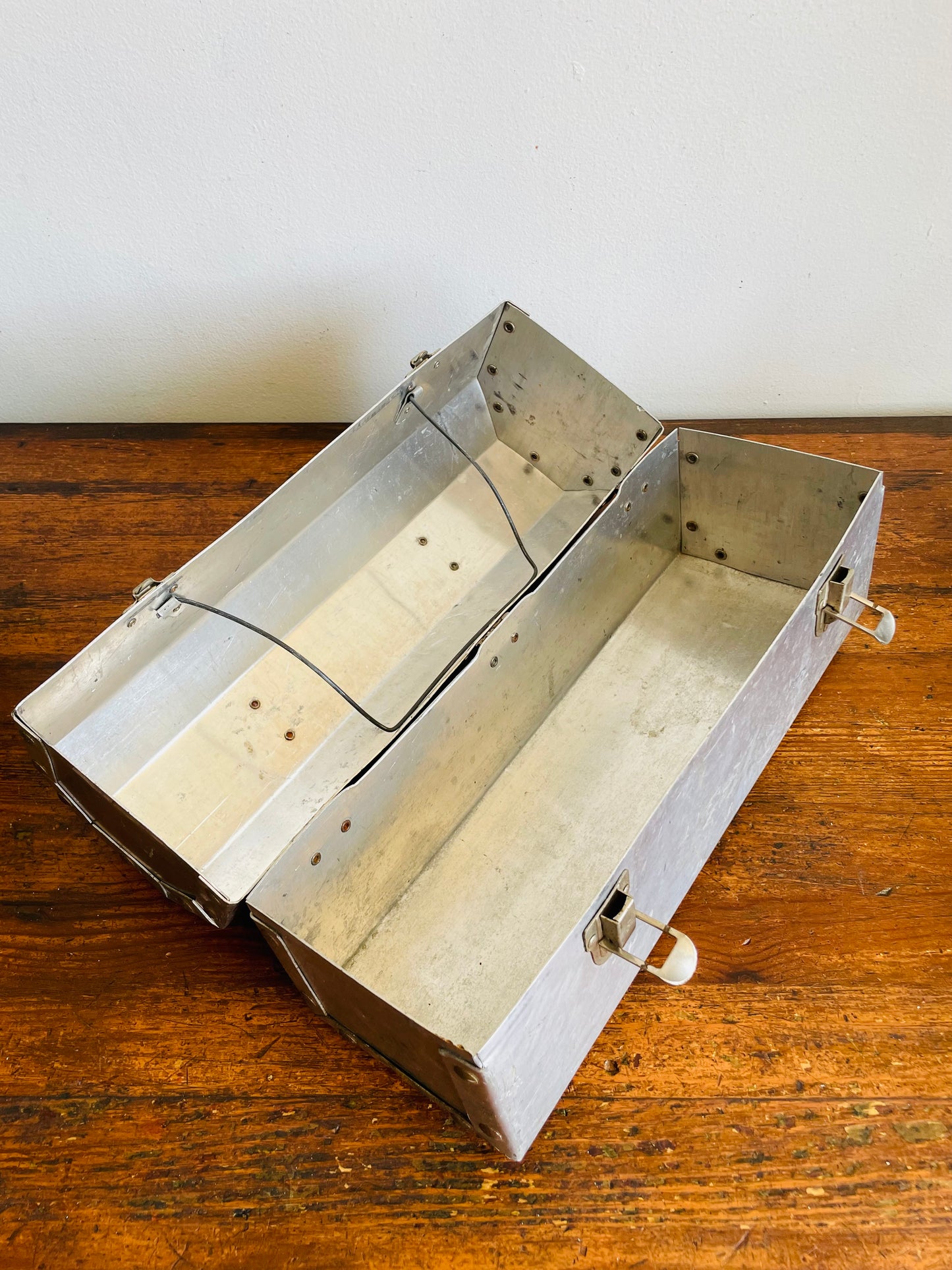 Vintage L. May Mfg Aluminium Metal Silver Miner's Pail / Construction Lunchbox - Made in Sudbury, Ontario