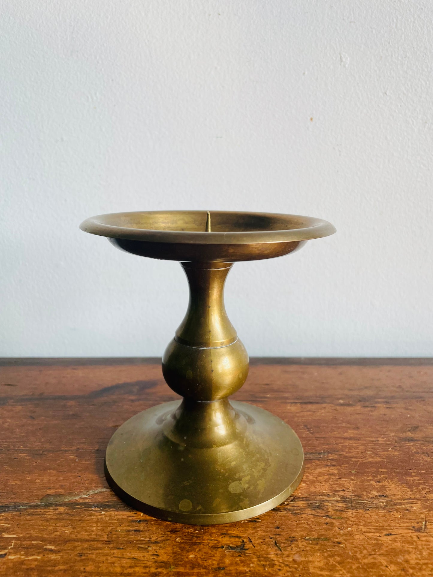 Vintage RIH Solid Brass 4.75" Pillar Candle Holder with Spike - Made in India
