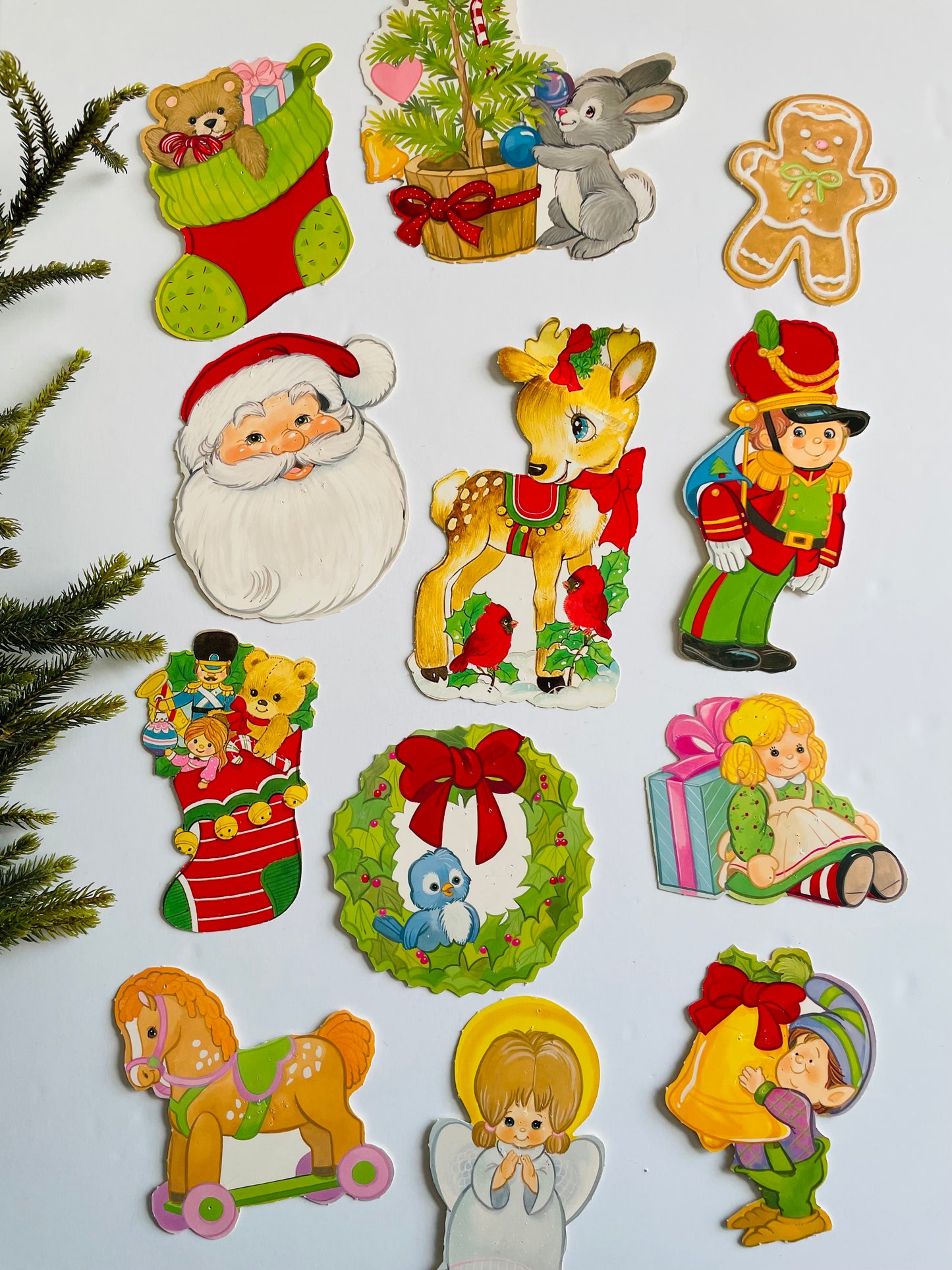 Vintage Collection of Small Christmas Cardboard Cutouts - Set of 12 - Eureka Christmas Punch-Outs