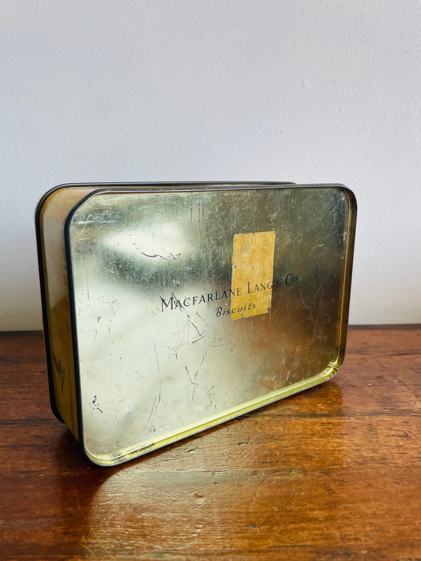 Vintage Tin Container with Flying Duck Bird Over Lake & Mountains Design - MacFarlane Lang & Co's Biscuits