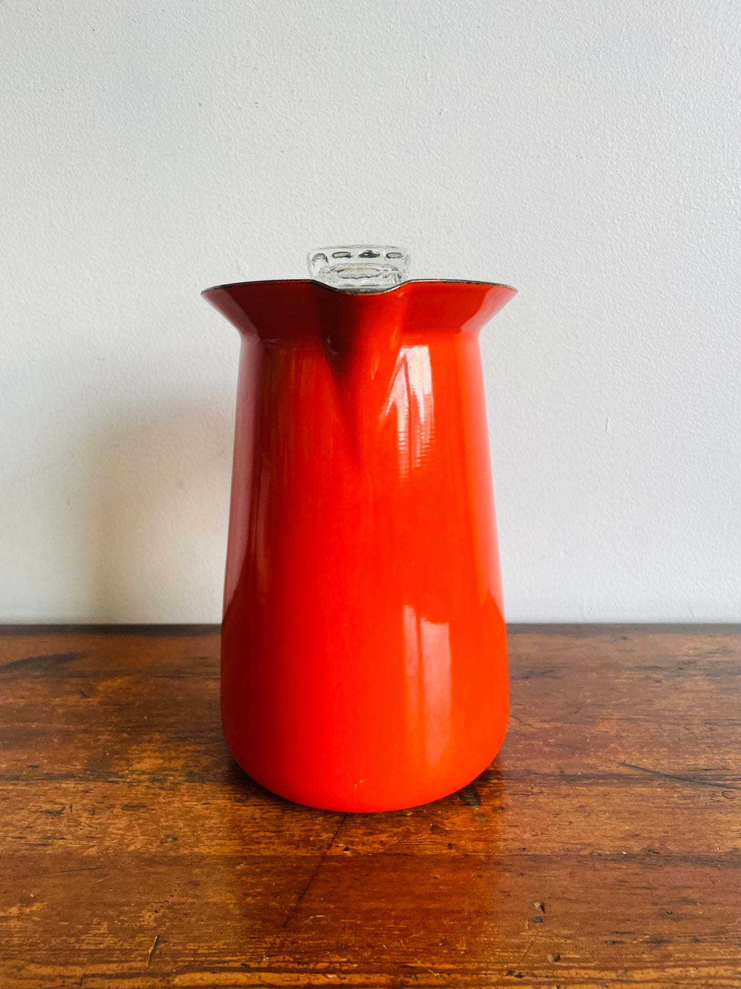 Mid-Century Modern Vibrant Orange Enamel Coffee Percolator or Tea Kettle