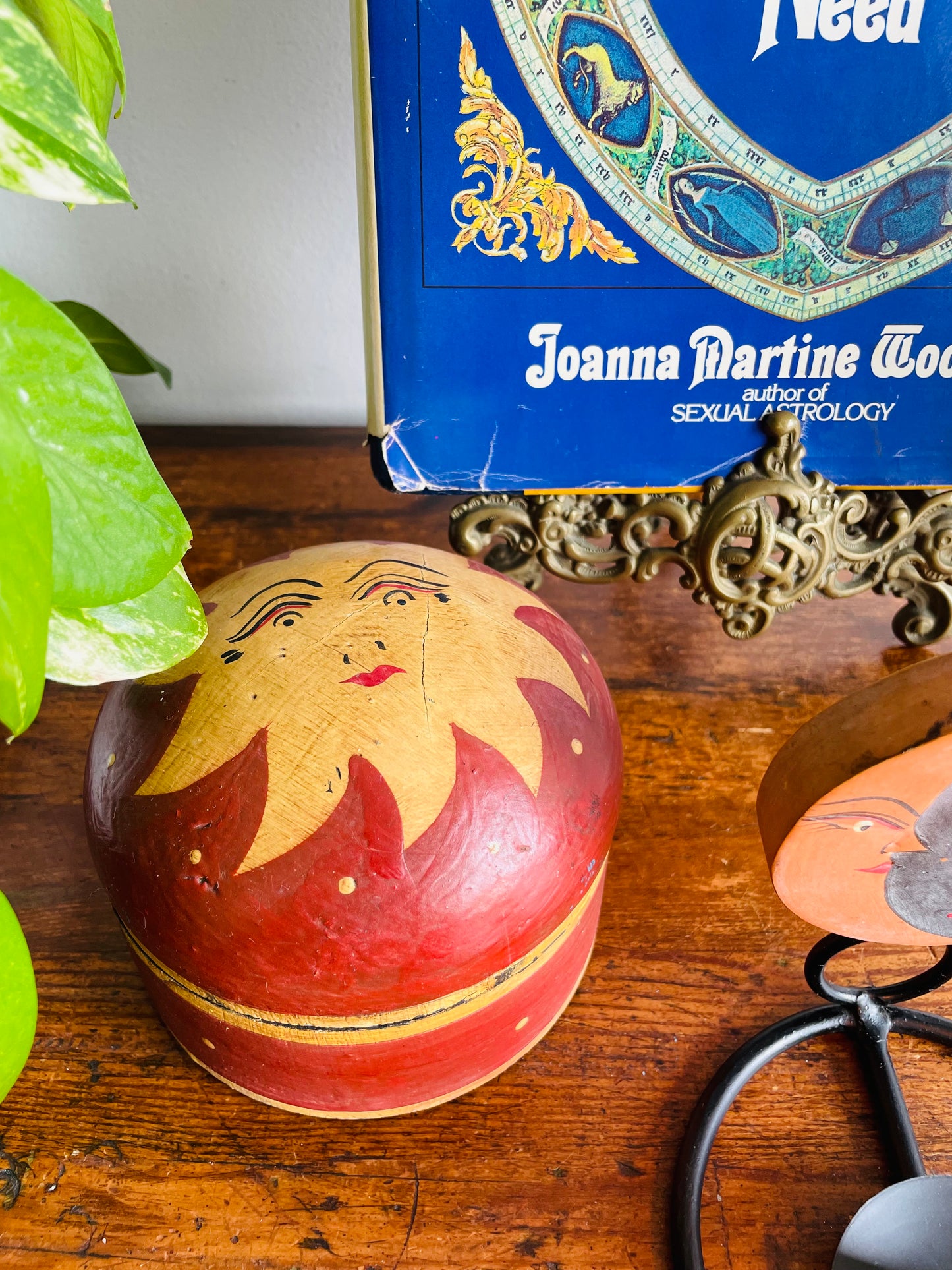 Round Wood Celestial Trinket Box with Sun Design