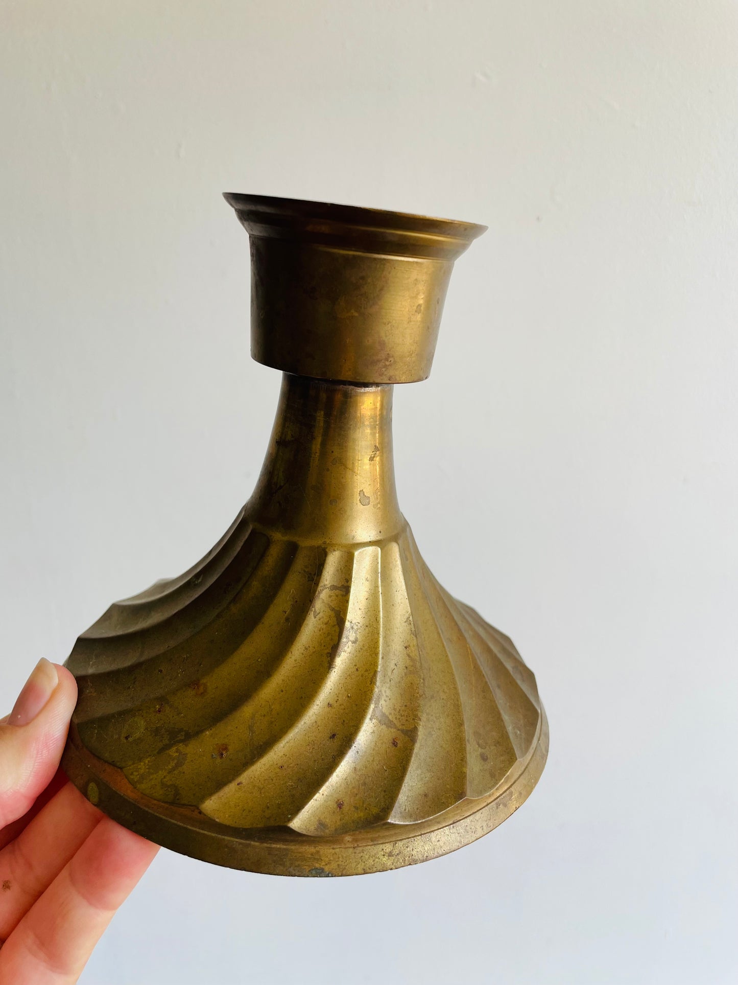 Brass Candle Holder with Beautiful Swirled Base Design - Made in India