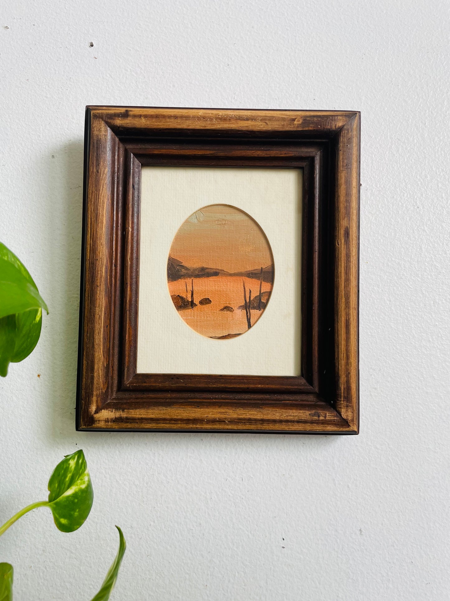 Vintage Original Art Oval Painting Picture of Lake & Mountains - Painting Found in Venice, Italy