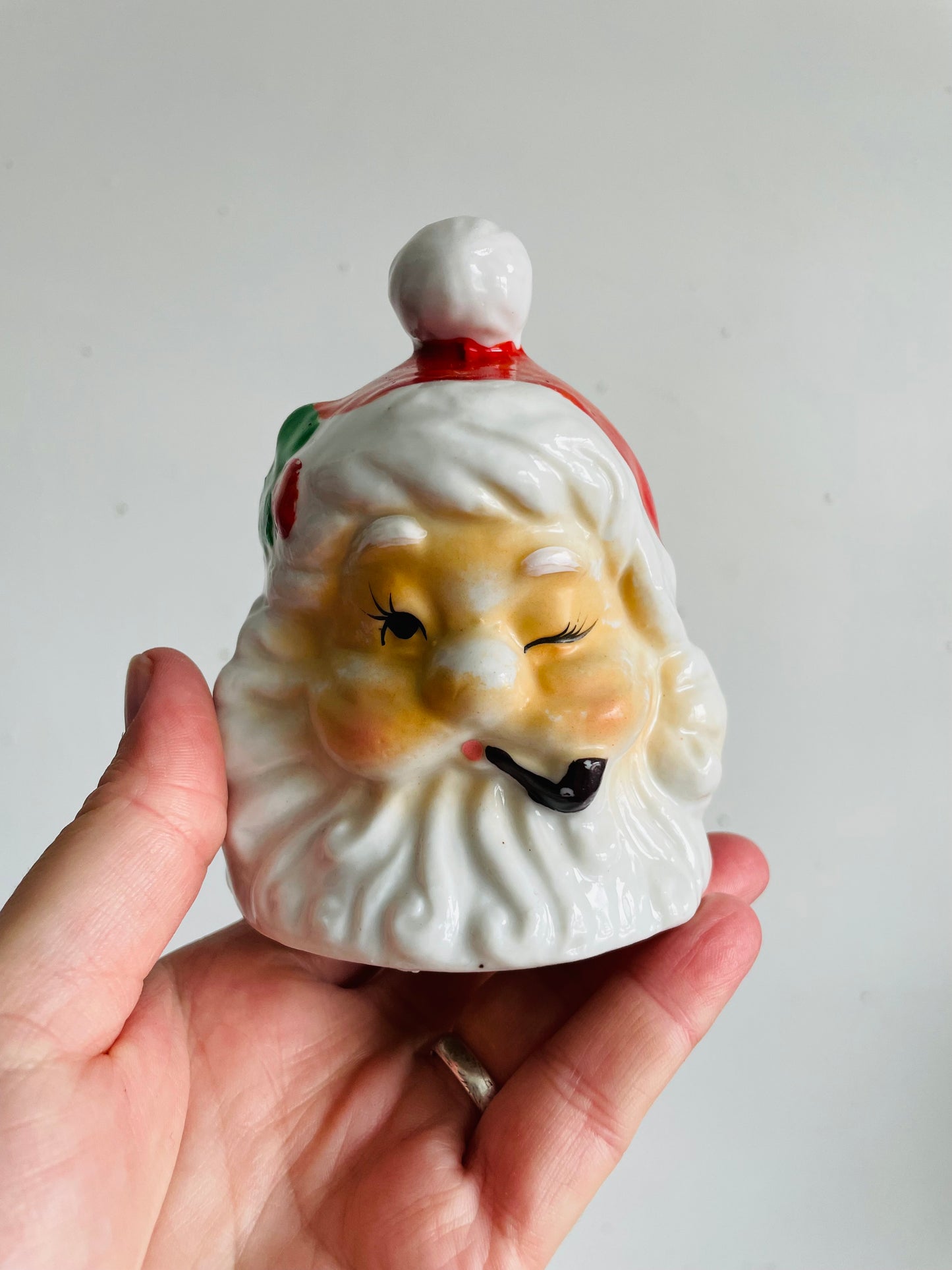 Vintage Giftcraft Taiwan Ceramic Winking Santa Claus with Pipe Figurine