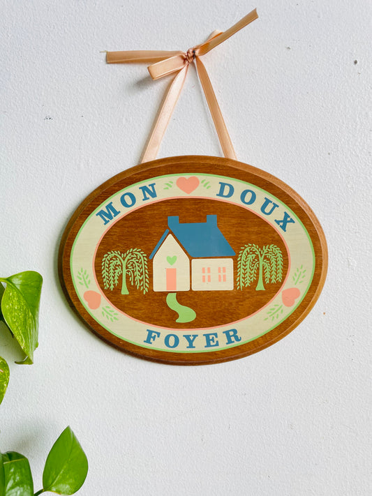Vintage Wood Wall Hanging Plaque Sign - Mon Doux Foyer - Home Sweet Home / My Sweet Home