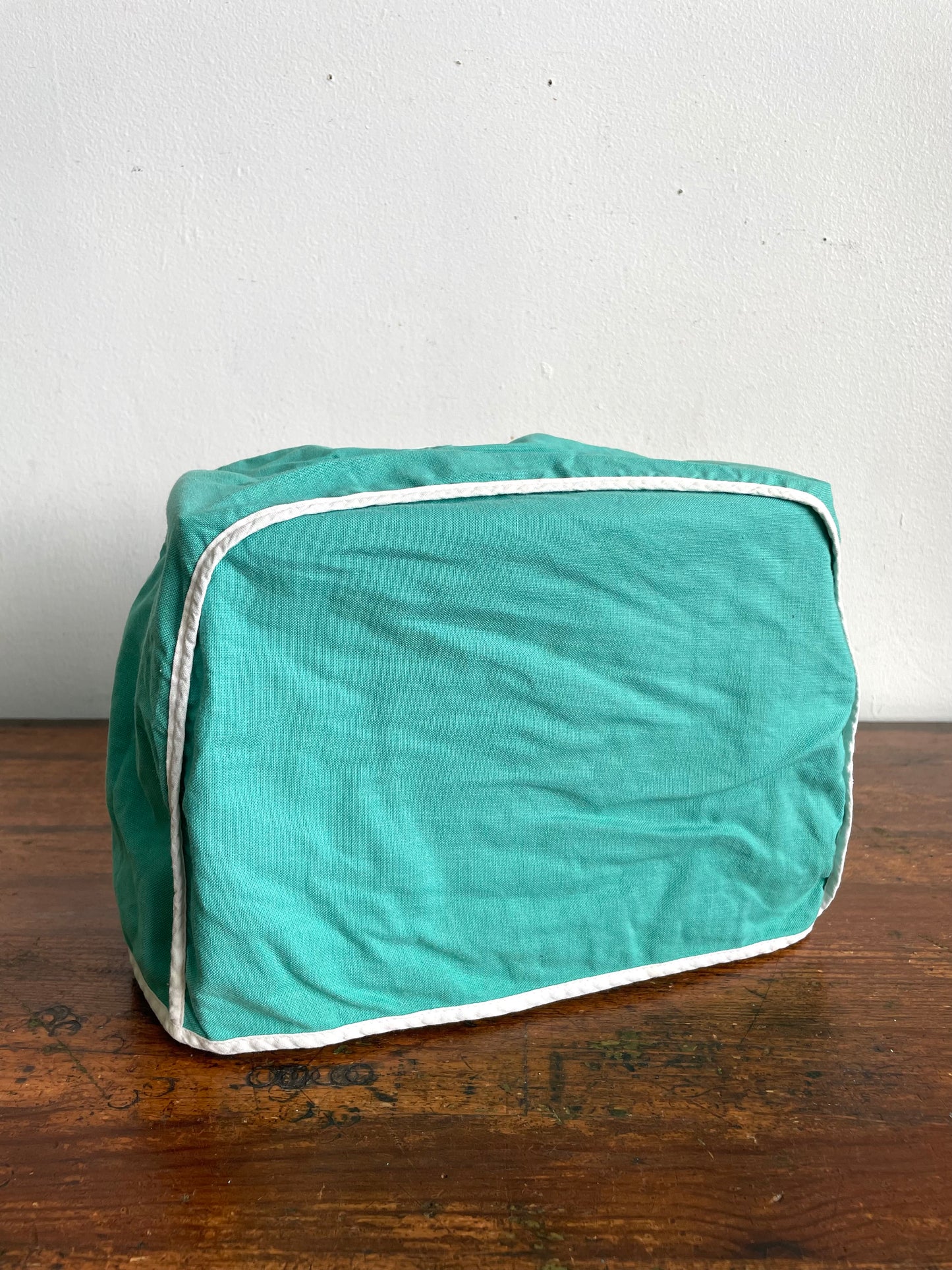 Vintage Handmade Needlepoint Embroidery Teal Green Toaster Cozy Cover with Adorable Graphics - Tea and Toast I Like Most