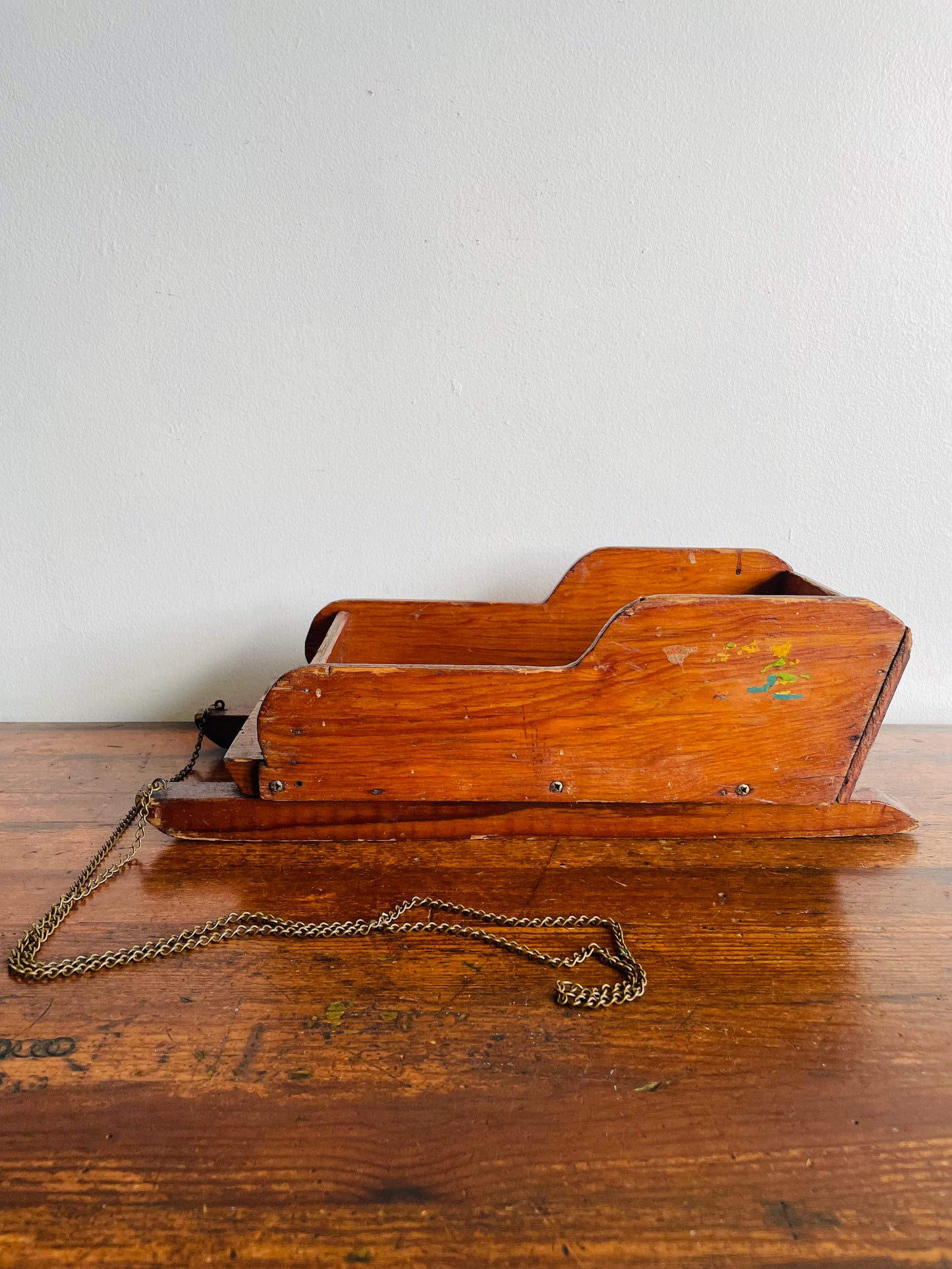 Adorable Doll Sized Wooden Sleigh with Brass Chain Rope - Makes a Great Centrepiece, Ornament Holder, Etc.!