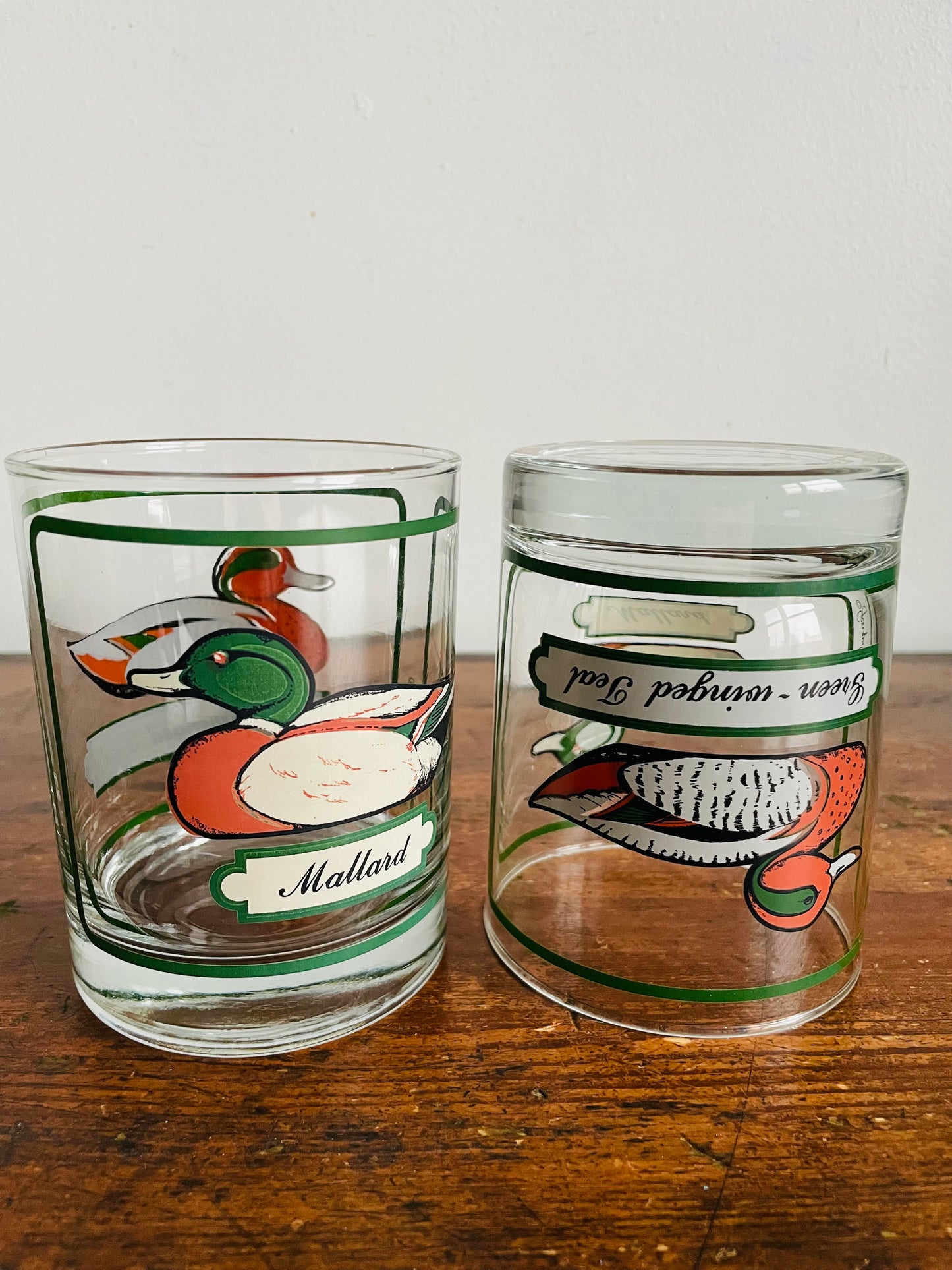 Vintage Georges Briard Heavy-Bottomed Bird Tumbler Drinking Glasses - Green-Winged Teal & Mallard Ducks - Set of 2
