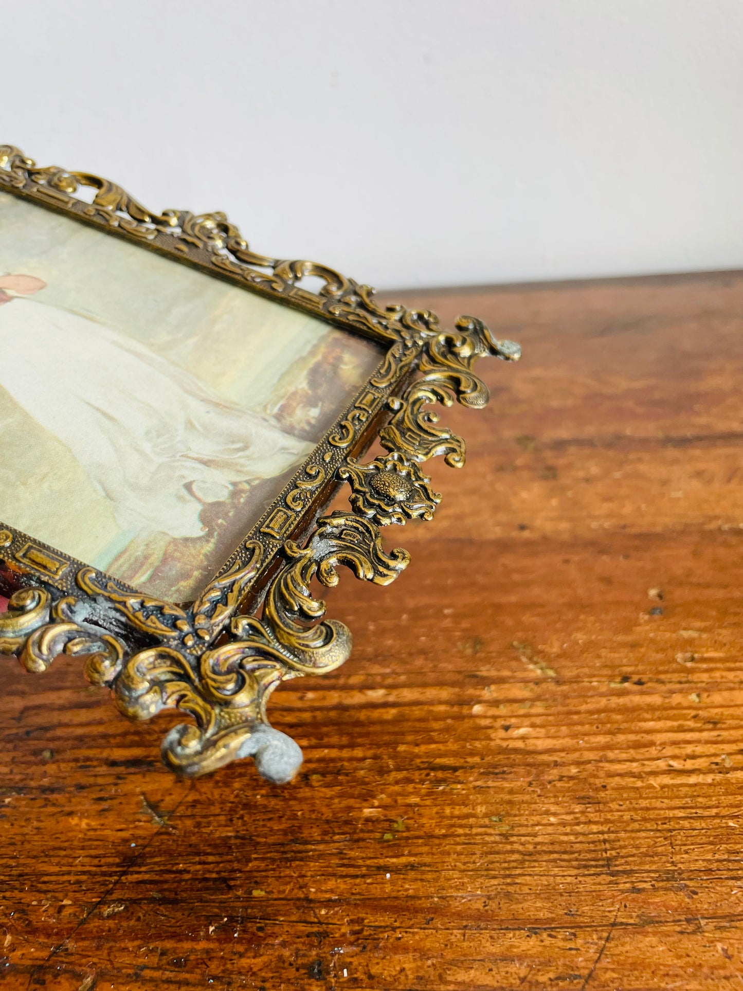 Vintage Ornate Brass Picture Frame with Print of Pinkie (Sarah Moulton) by Sir Thomas Lawrence - Made in Italy