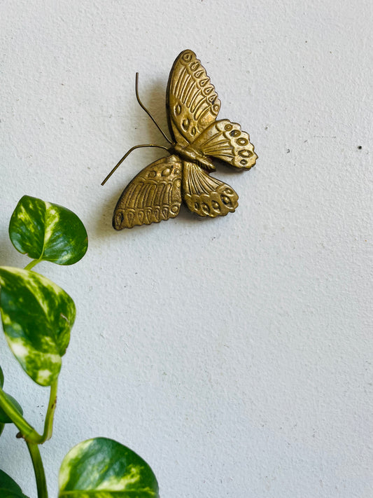 Vintage Solid Brass Butterfly - 3.5” Wingspan - Made in India - Can Hang or Lay Flat