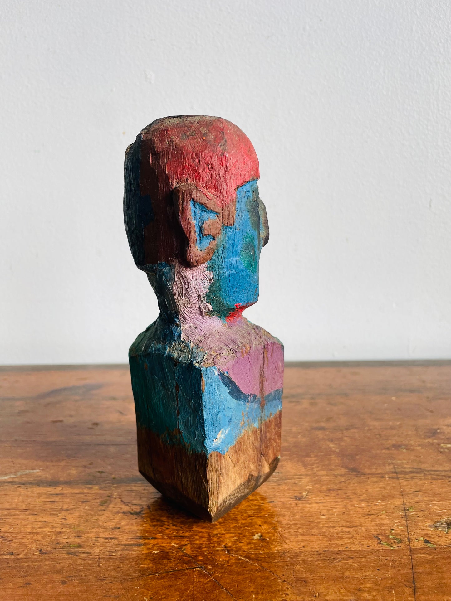 Vintage Hand Carved & Painted Wood Sculptural Head Figure Candle Holder - Found in the Workshop of Fort Erie Artist Estate