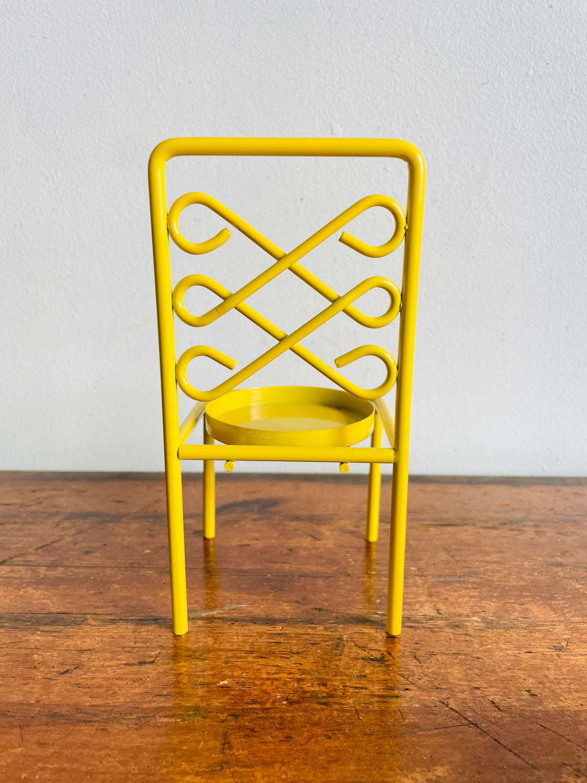 Vintage Bright & Cheerful Yellow Metal Candle Holder Chair or 3" Plant Pot Holder - Made in Taiwan