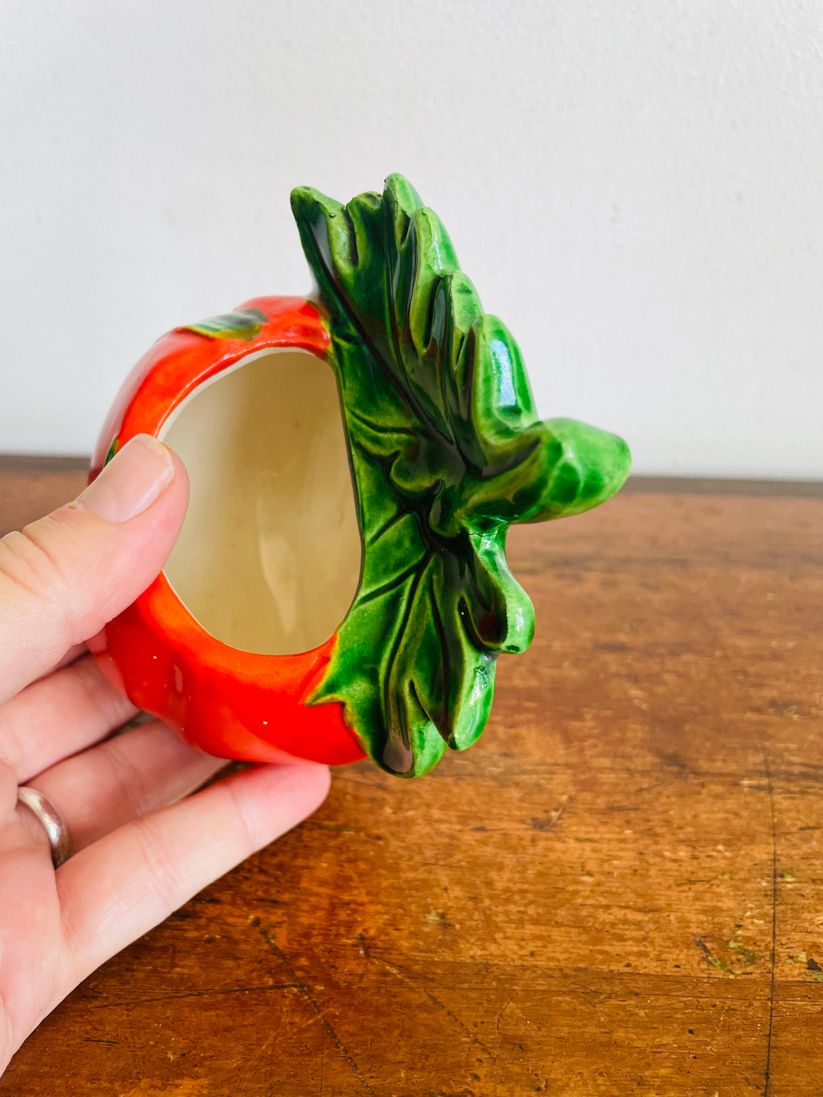 Vintage Red Tomato Wall Pocket Hanging Planter Vase - Kitschy Fun Decor