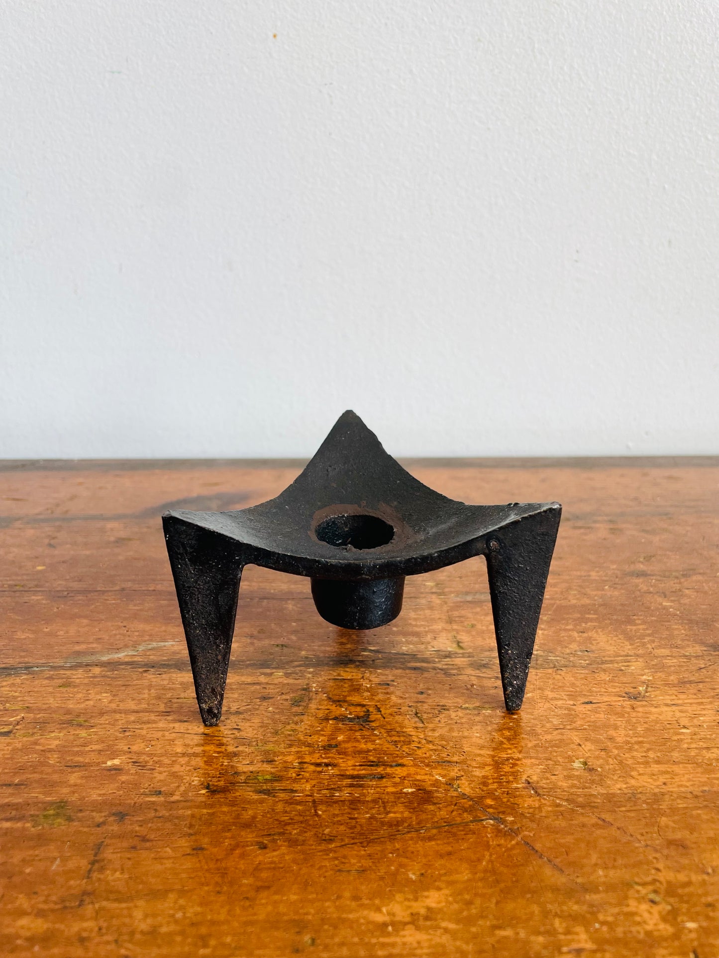 Vintage Mid-Century Modern Scandinavian Style Tripod Black Cast Iron Candle Holder