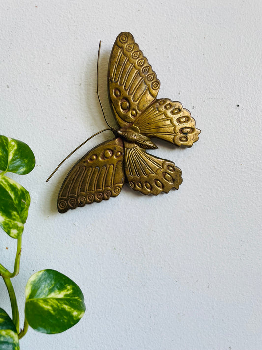 Vintage Solid Brass Butterfly #2 - 5.75” Wingspan - Made in India - Can Hang or Lay Flat