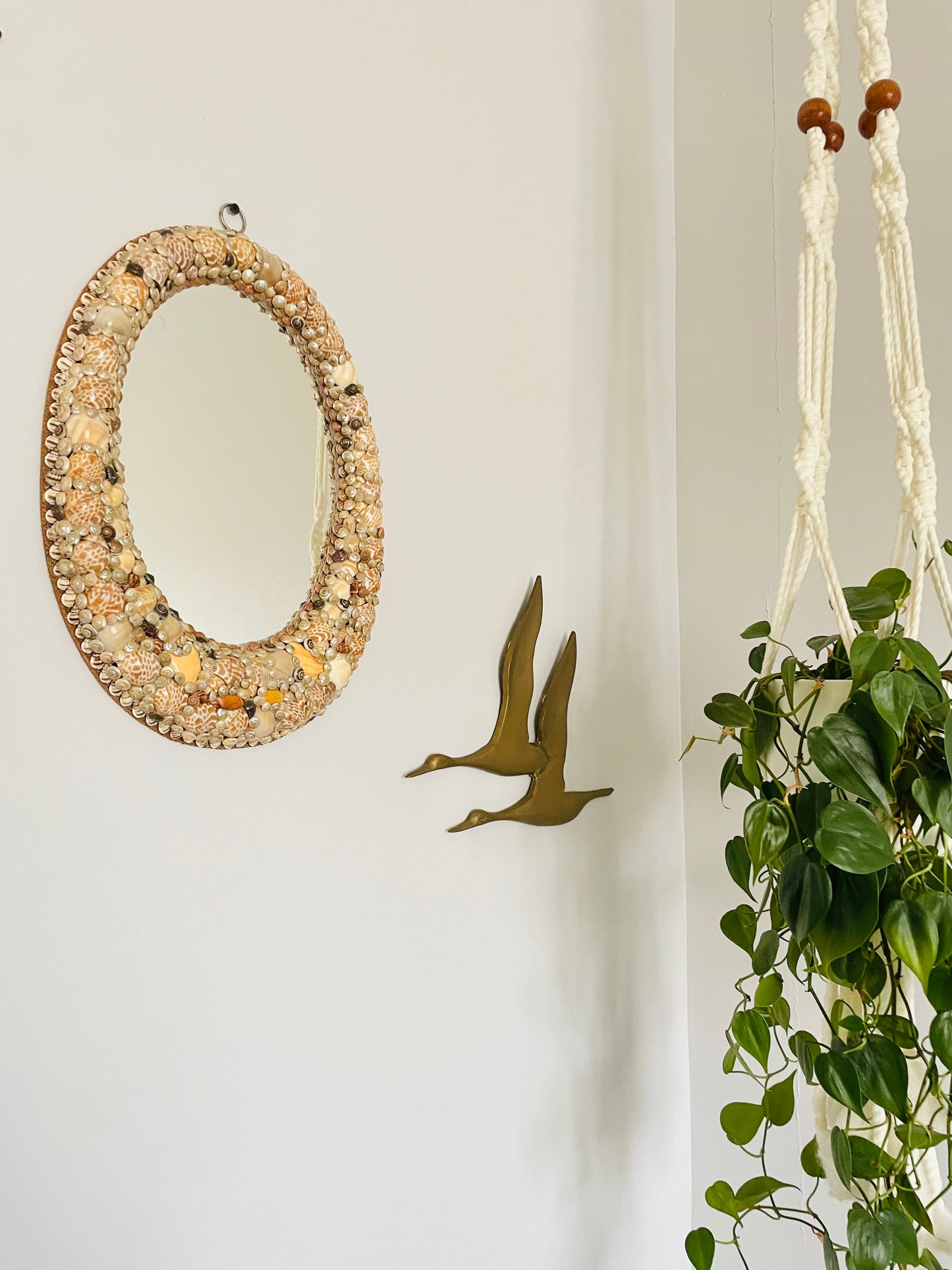 Vintage Handmade Oval Seashell Mirror - No Shipping