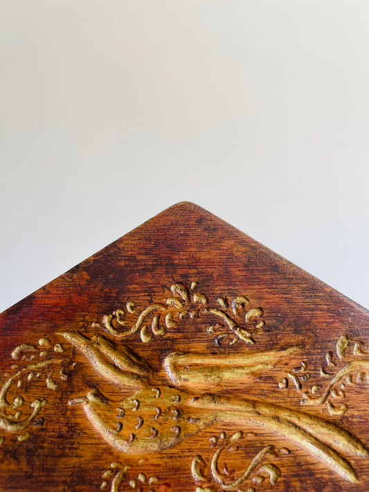 Narrow Wood Mirror with Carved Bird & Leaf Design - Handmade in 1995