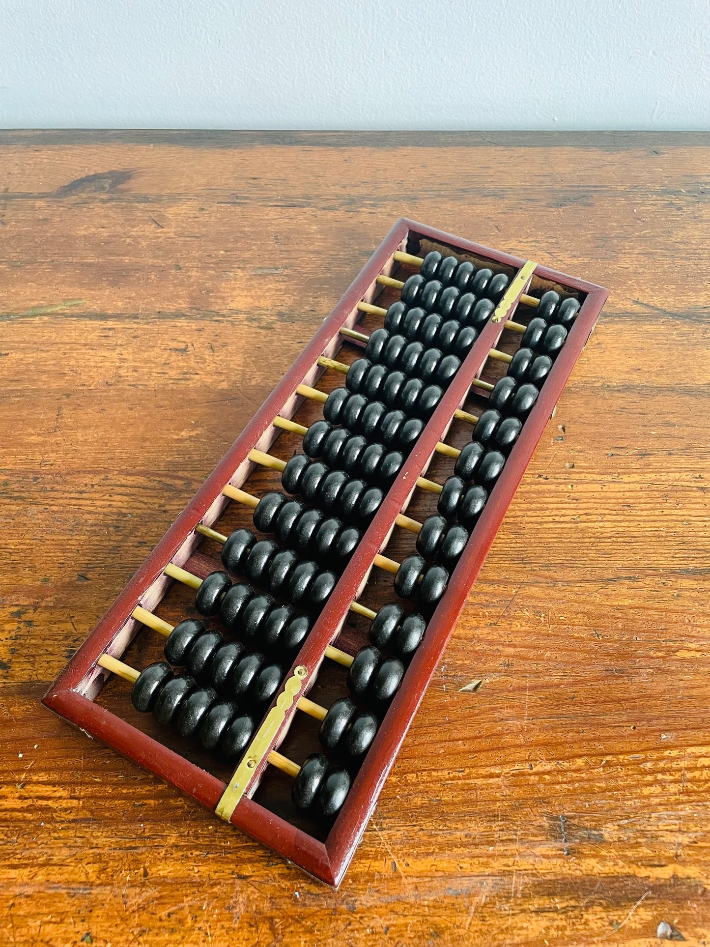 Wood Abacus Counting Beads with Frame & Brass Hardware