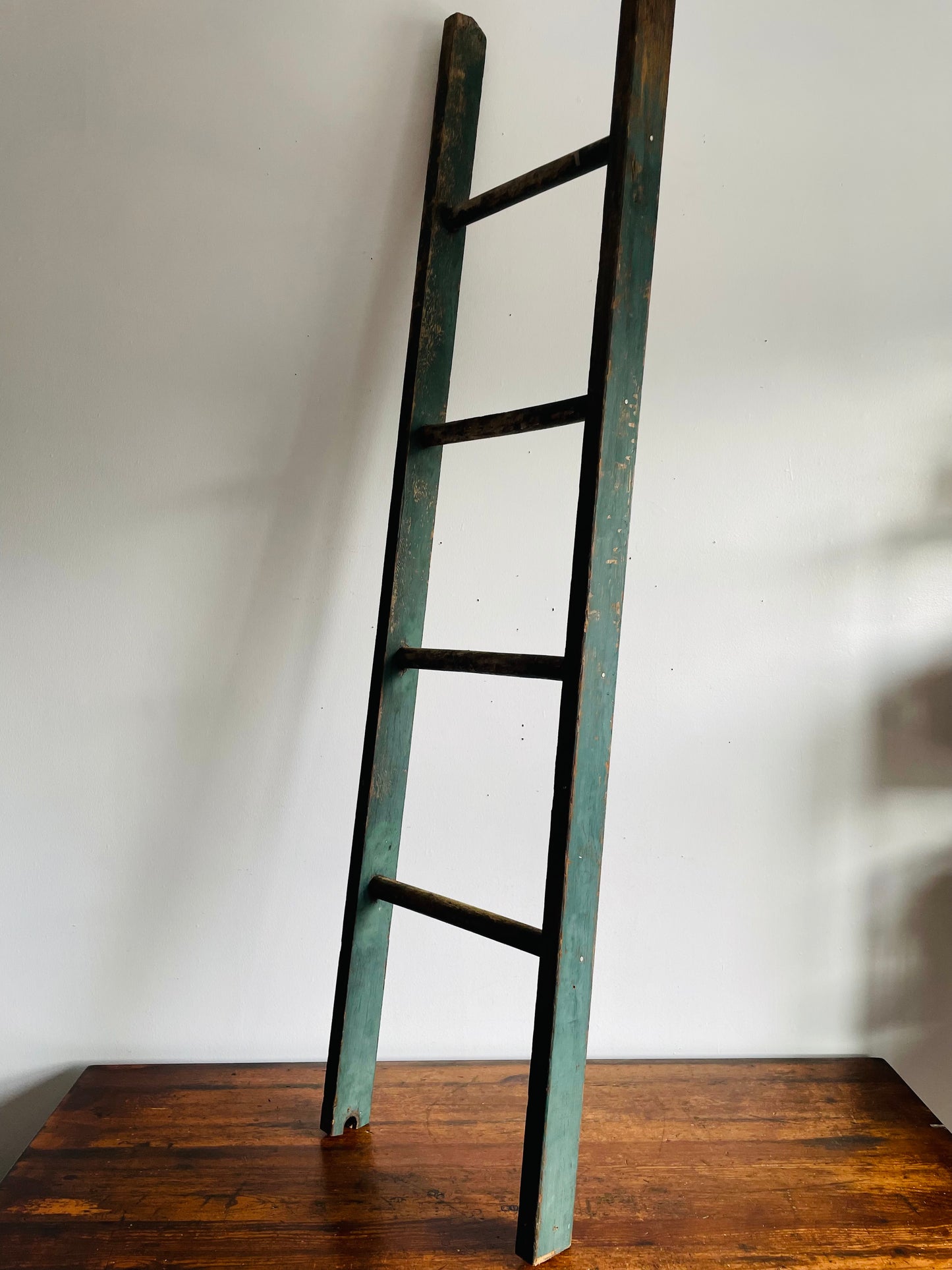 Vintage Rustic Green 5 Feet Tall Wood Barn Ladder - Originally Came from a Farm - Blanket Ladder, Porch Decor, Etc.