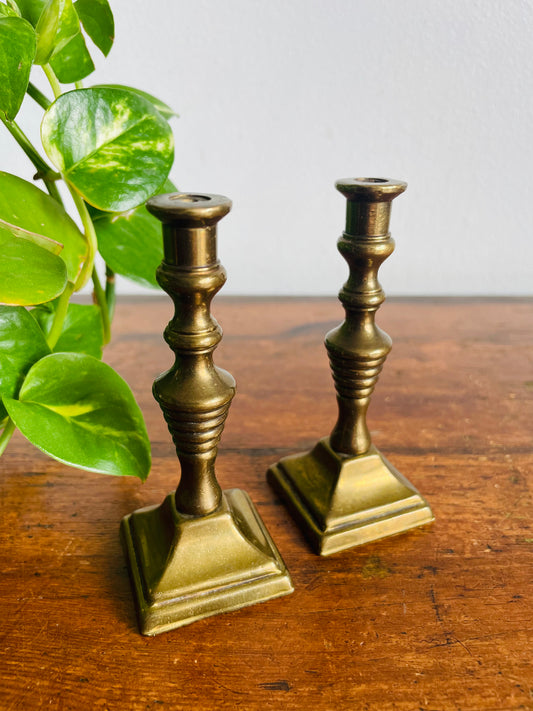Vintage Miniature Brass Candlesticks - Set of Two